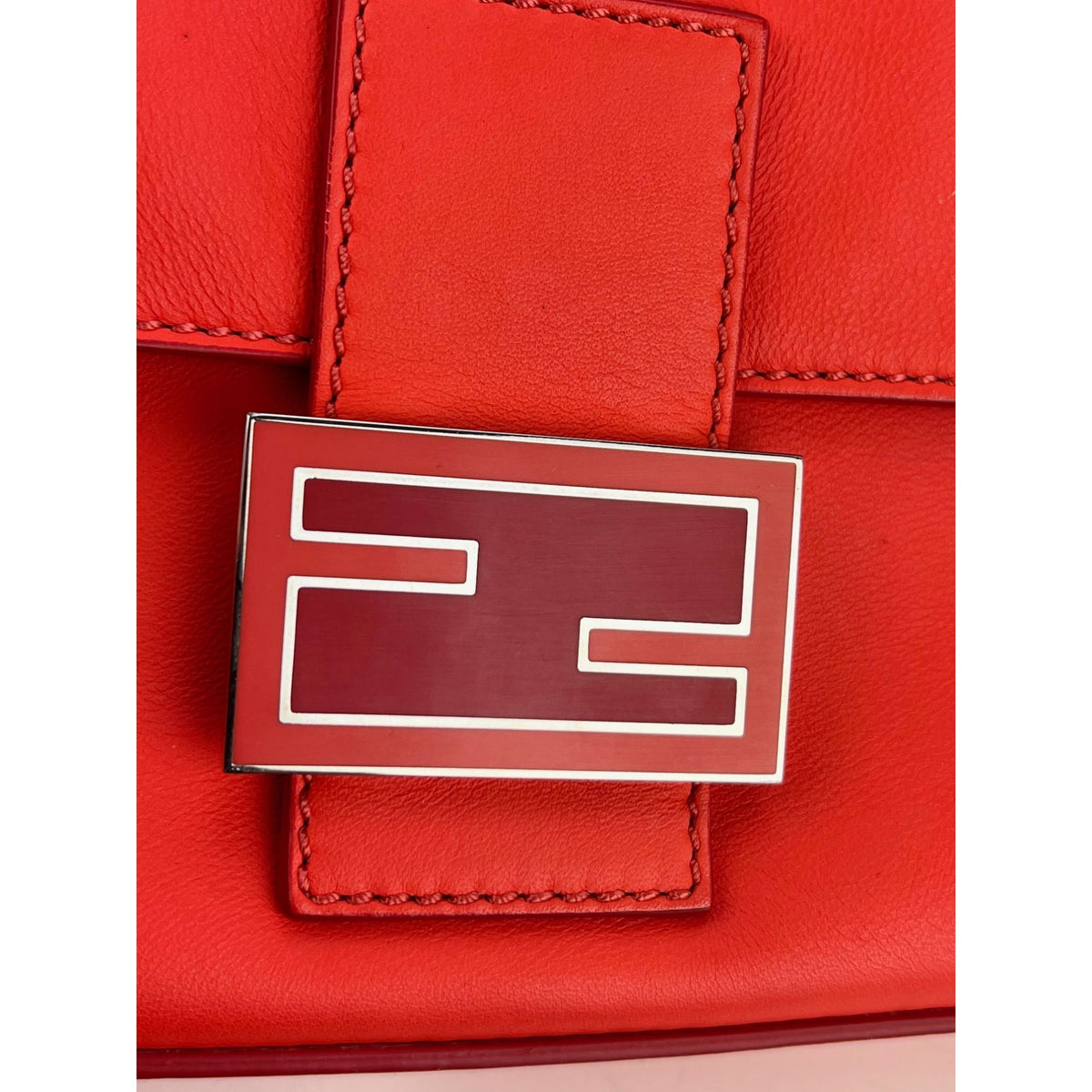 FENDI Vintage Red Leather Baguette Bag