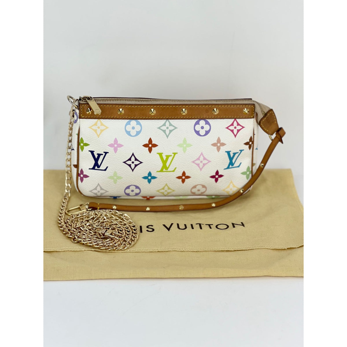 LOUIS VUITTON Monogram Multicolor Pochette Accessories White 1291562