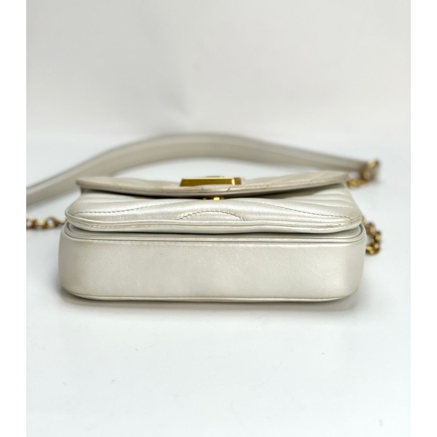 Louis Vuitton Metallic Calfskin New Wave Chain PM White Shoulder Bag
