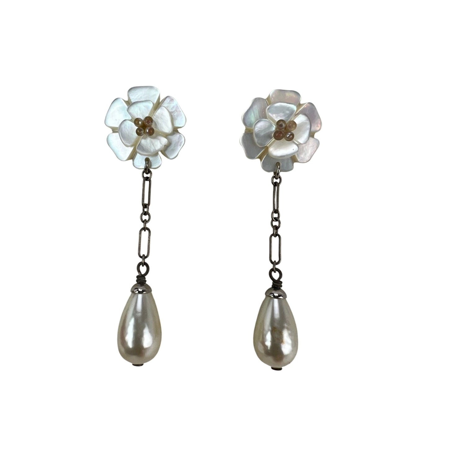 
                  
                    Chanel Camellia Faux Pearl Drop Earrings Vintage
                  
                
