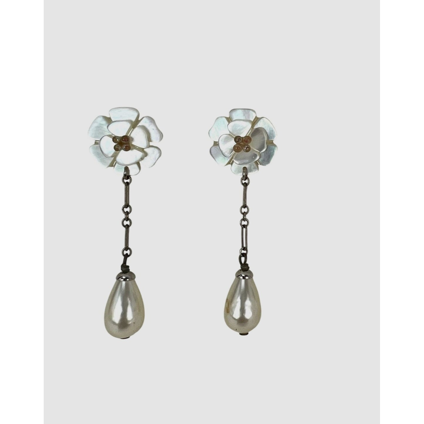 
                  
                    Chanel Camellia Faux Pearl Drop Earrings Vintage
                  
                