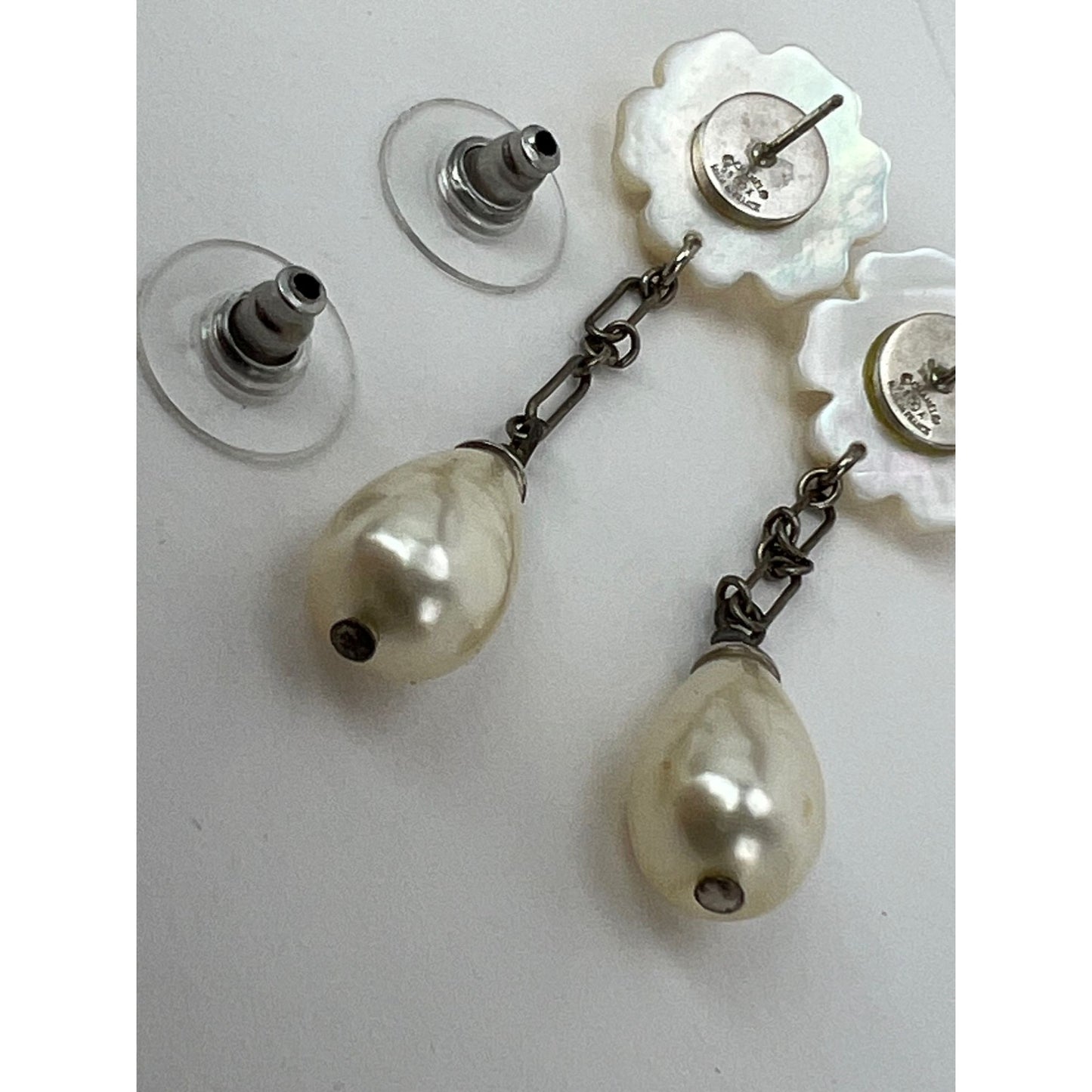 
                  
                    Chanel Camellia Faux Pearl Drop Earrings Vintage
                  
                