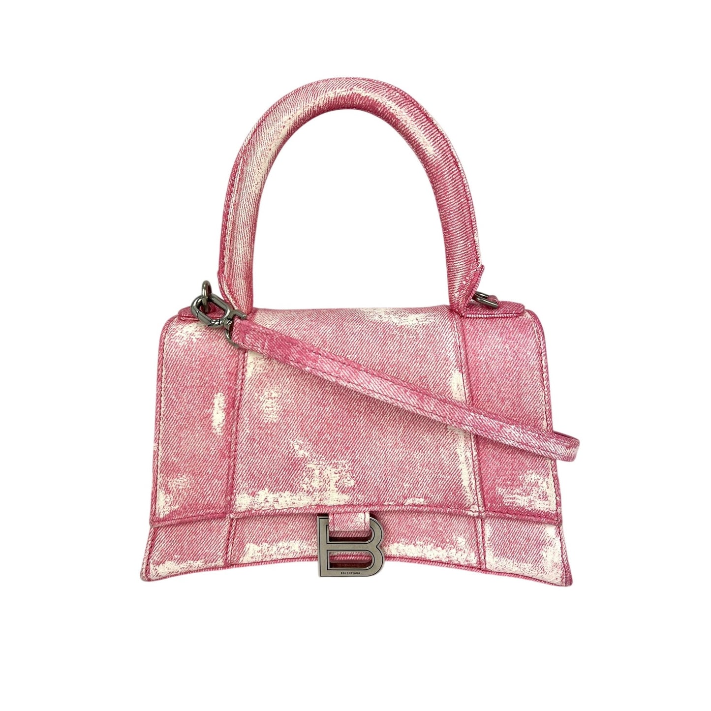 
                  
                    Balenciaga Pink Denim Small Hourglass Top Handle Crossbody Bag
                  
                