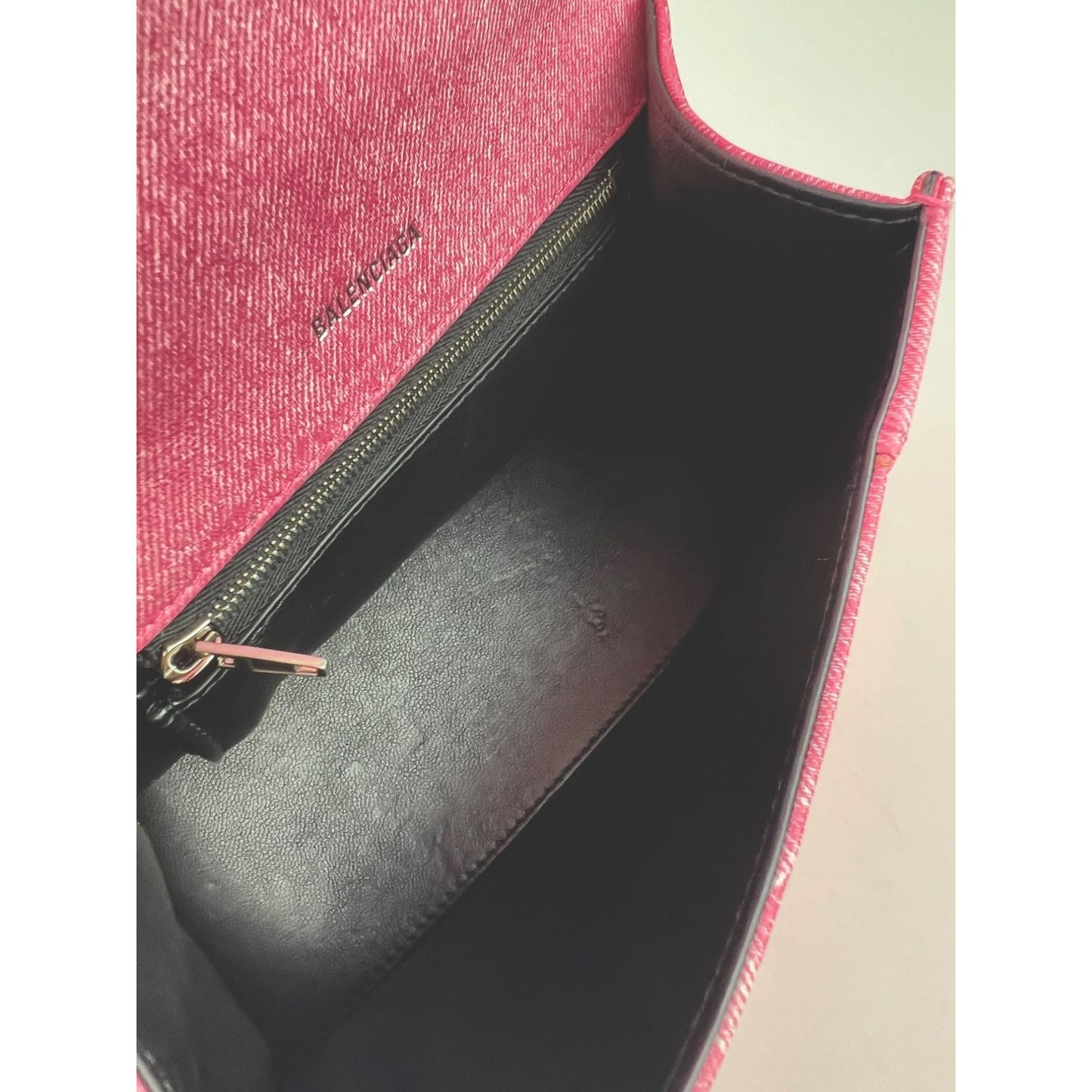 
                  
                    Balenciaga Pink Denim Small Hourglass Top Handle Crossbody Bag
                  
                