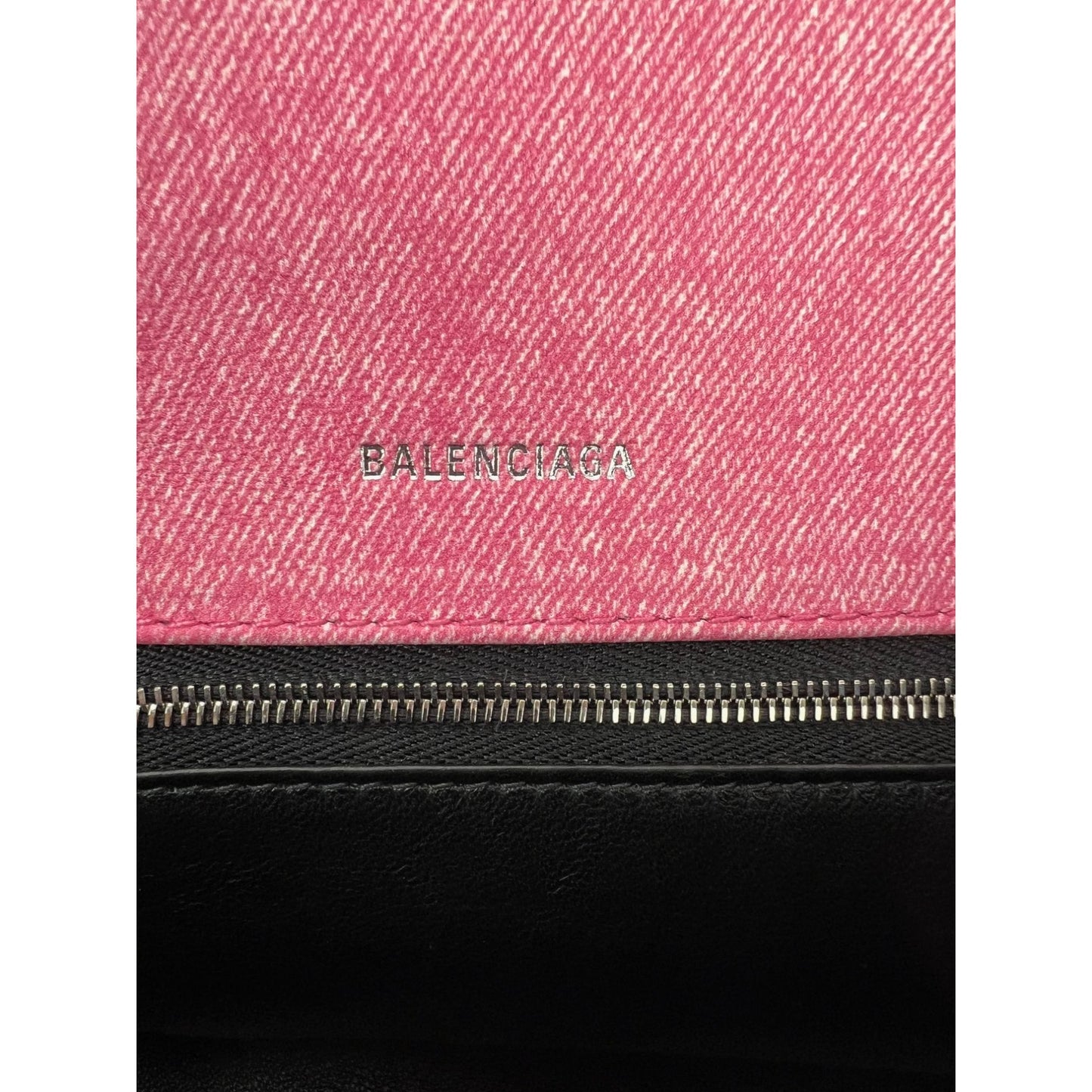 
                  
                    Balenciaga Pink Denim Small Hourglass Top Handle Crossbody Bag
                  
                
