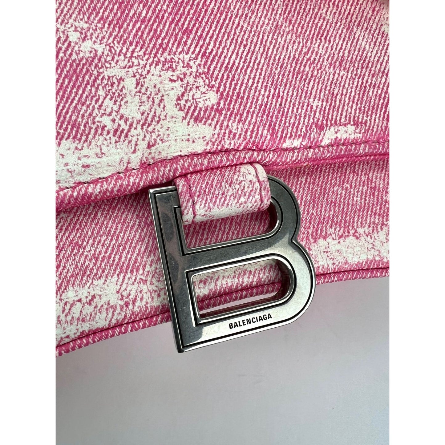 
                  
                    Balenciaga Pink Denim Small Hourglass Top Handle Crossbody Bag
                  
                