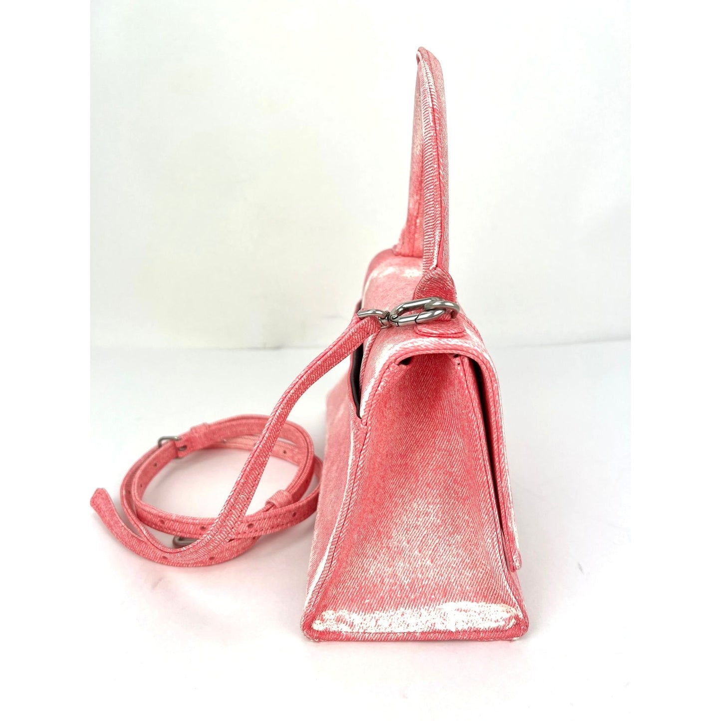
                  
                    Balenciaga Pink Denim Small Hourglass Top Handle Crossbody Bag
                  
                