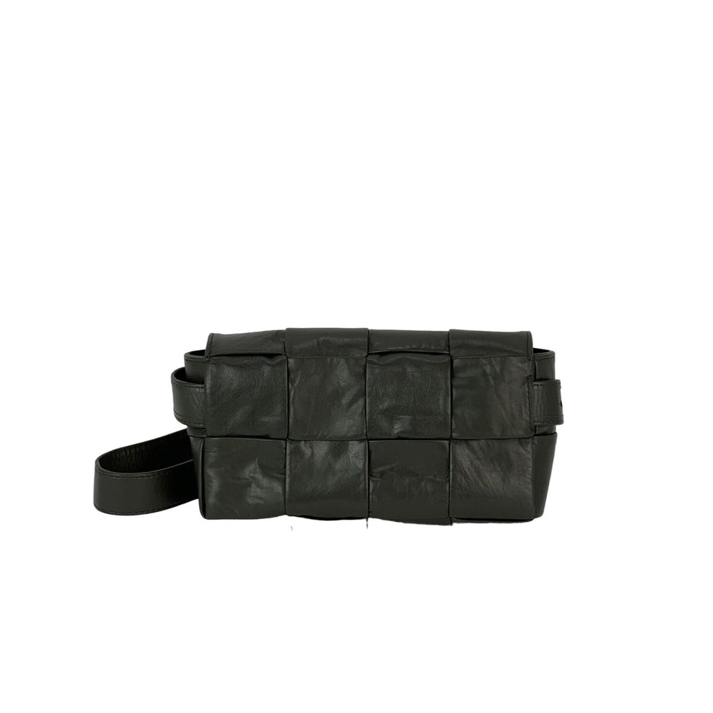 Bottega Veneta Calfskin Intreccio Cassette Belt Sling Bag Dark Green