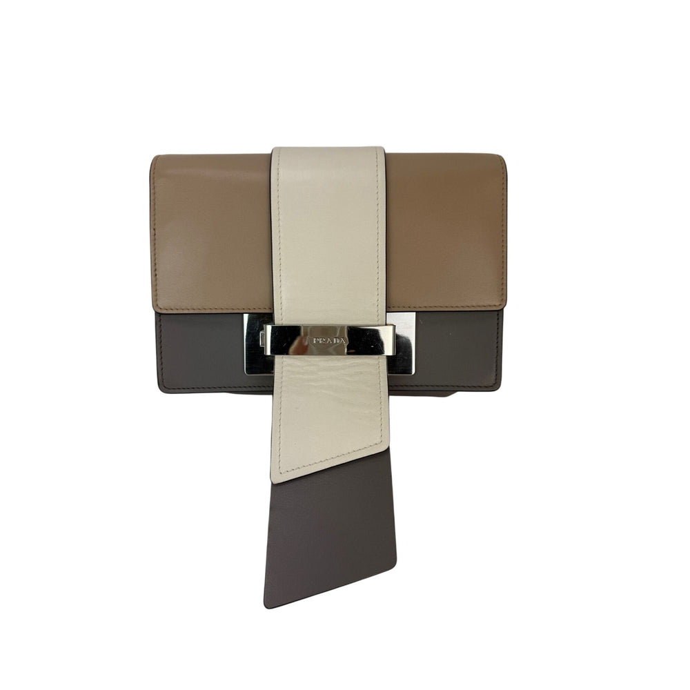 Prada Cahier Beige Gray Calfskin Leather Crossbody Clutch Bag
