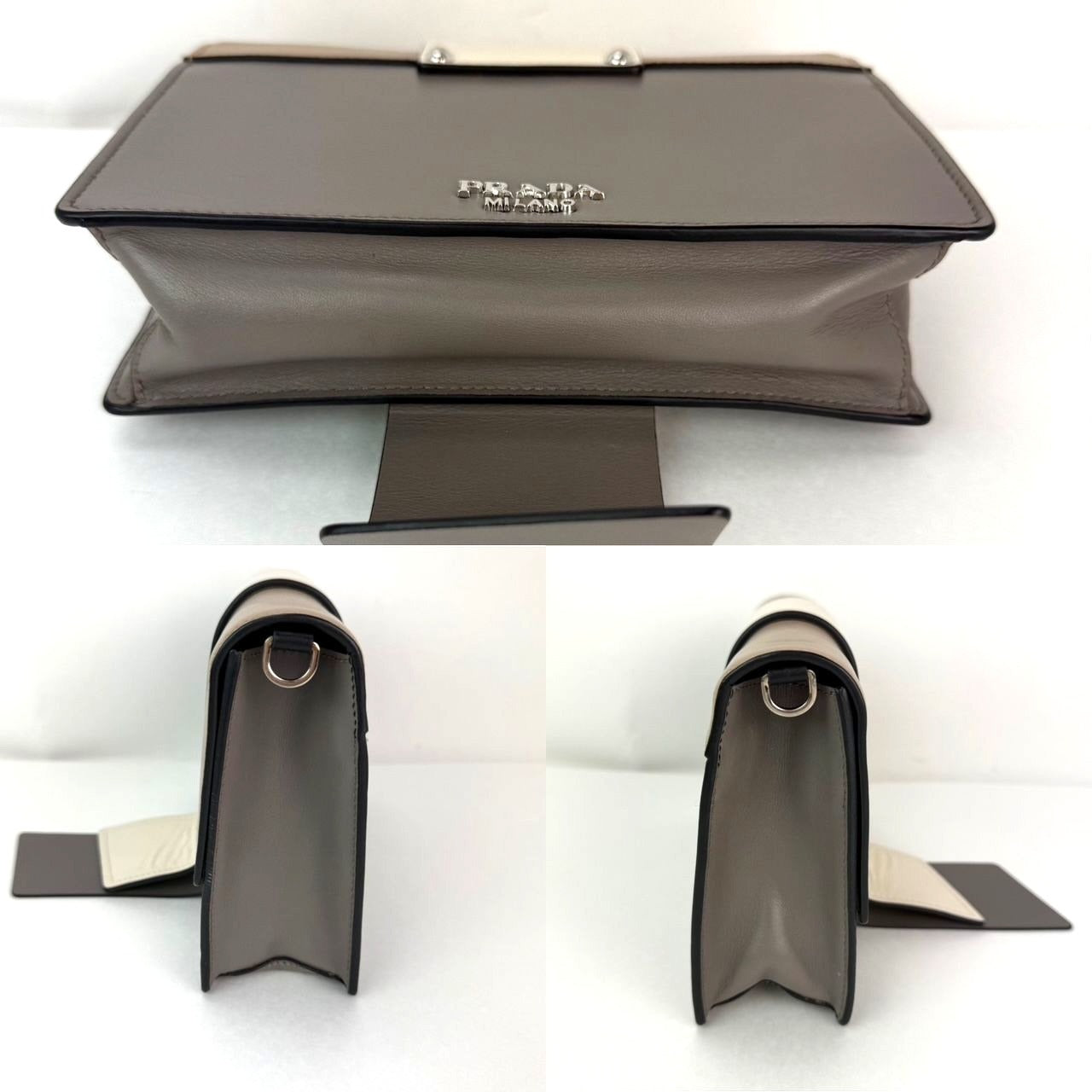 
                  
                    Prada Cahier Beige Gray Calfskin Leather Crossbody Clutch Bag
                  
                