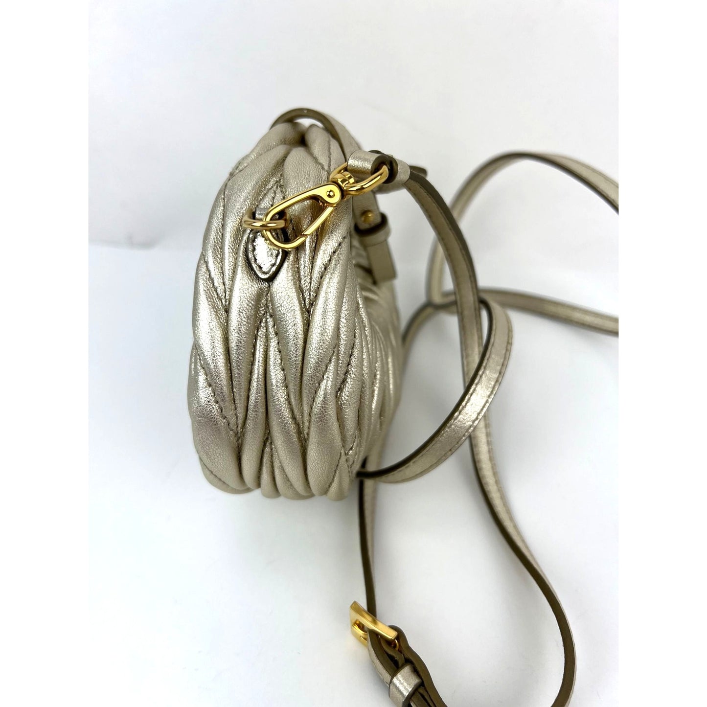 
                  
                    Miu Miu Wander Matelassé Nappa Leather Metallic Micro Hobo Crossbody
                  
                