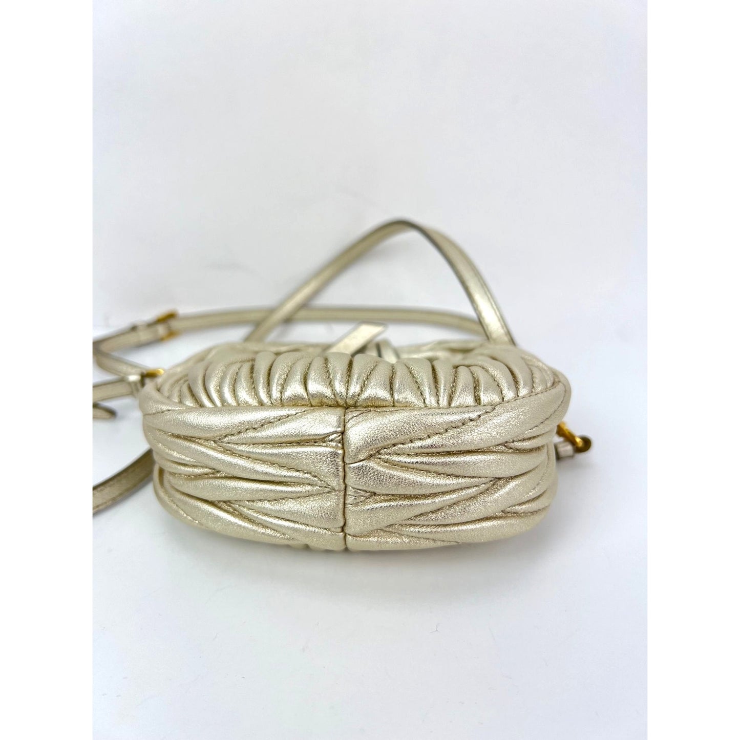 
                  
                    Miu Miu Wander Matelassé Nappa Leather Metallic Micro Hobo Crossbody
                  
                