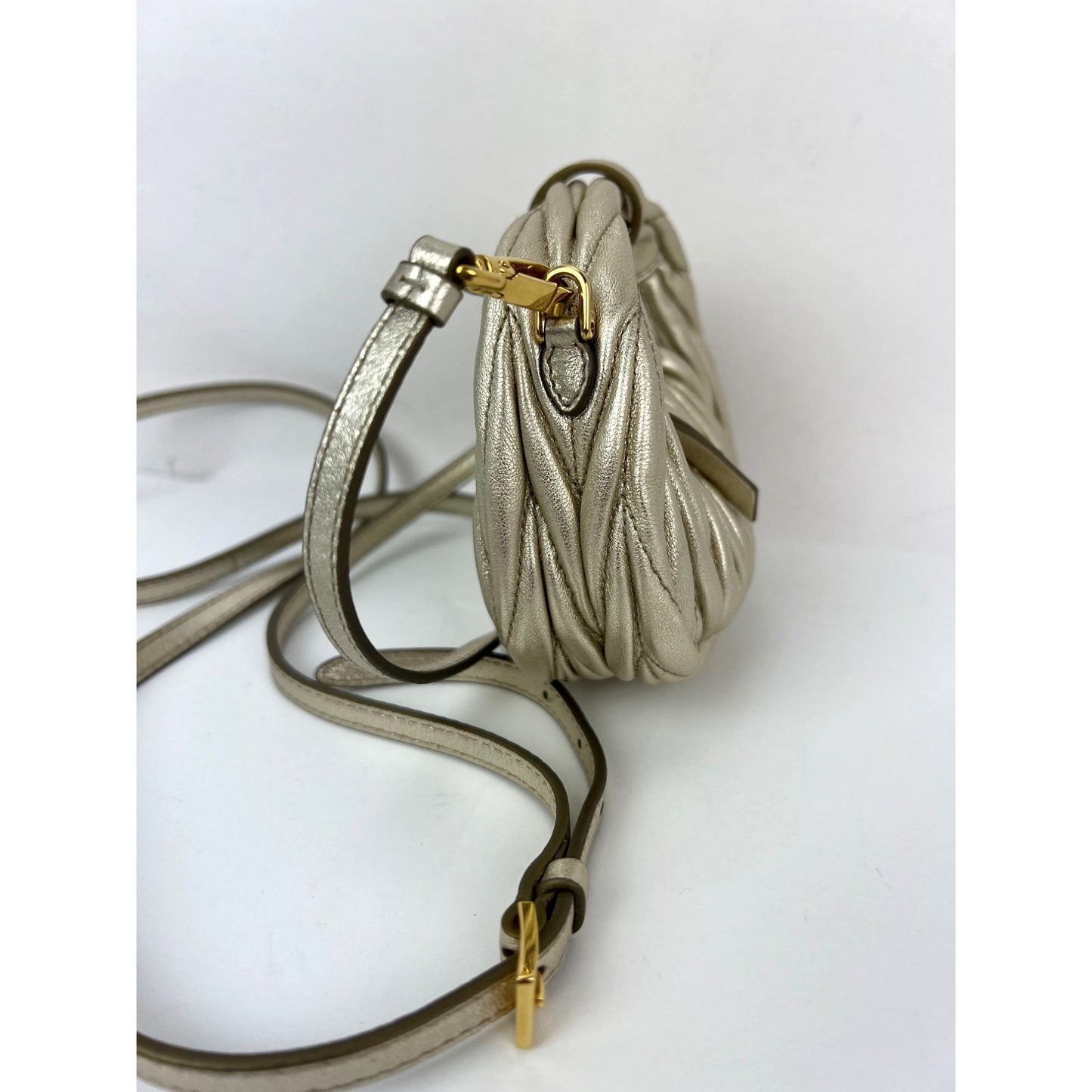 
                  
                    Miu Miu Wander Matelassé Nappa Leather Metallic Micro Hobo Crossbody
                  
                
