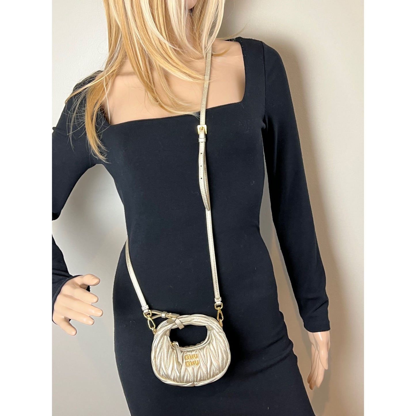 
                  
                    Miu Miu Wander Matelassé Nappa Leather Metallic Micro Hobo Crossbody
                  
                