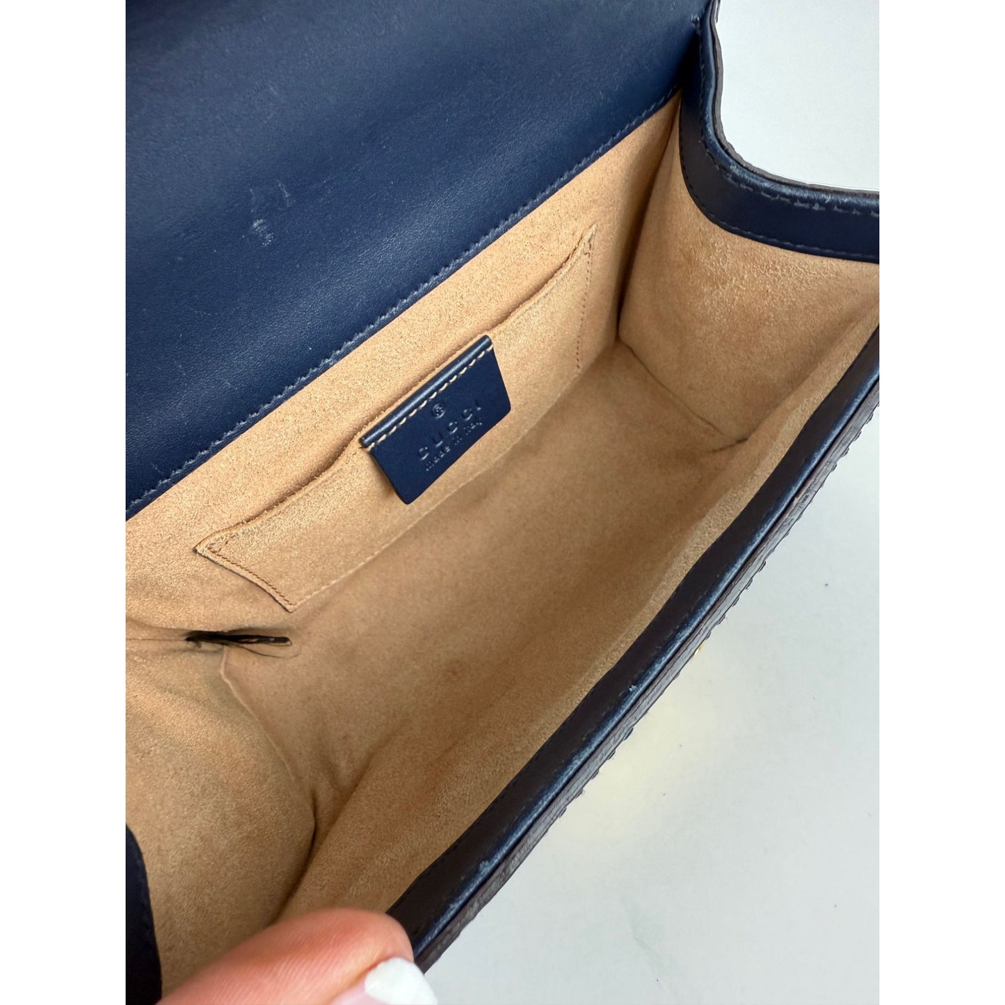 
                  
                    Gucci GG Supreme Small Padlock Monogram Blue Leather Shoulder Bag
                  
                