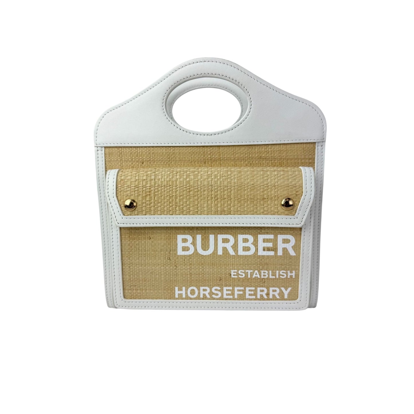 
                  
                    Burberry White Leather & Natural Raffia Mini Pocket Bag
                  
                