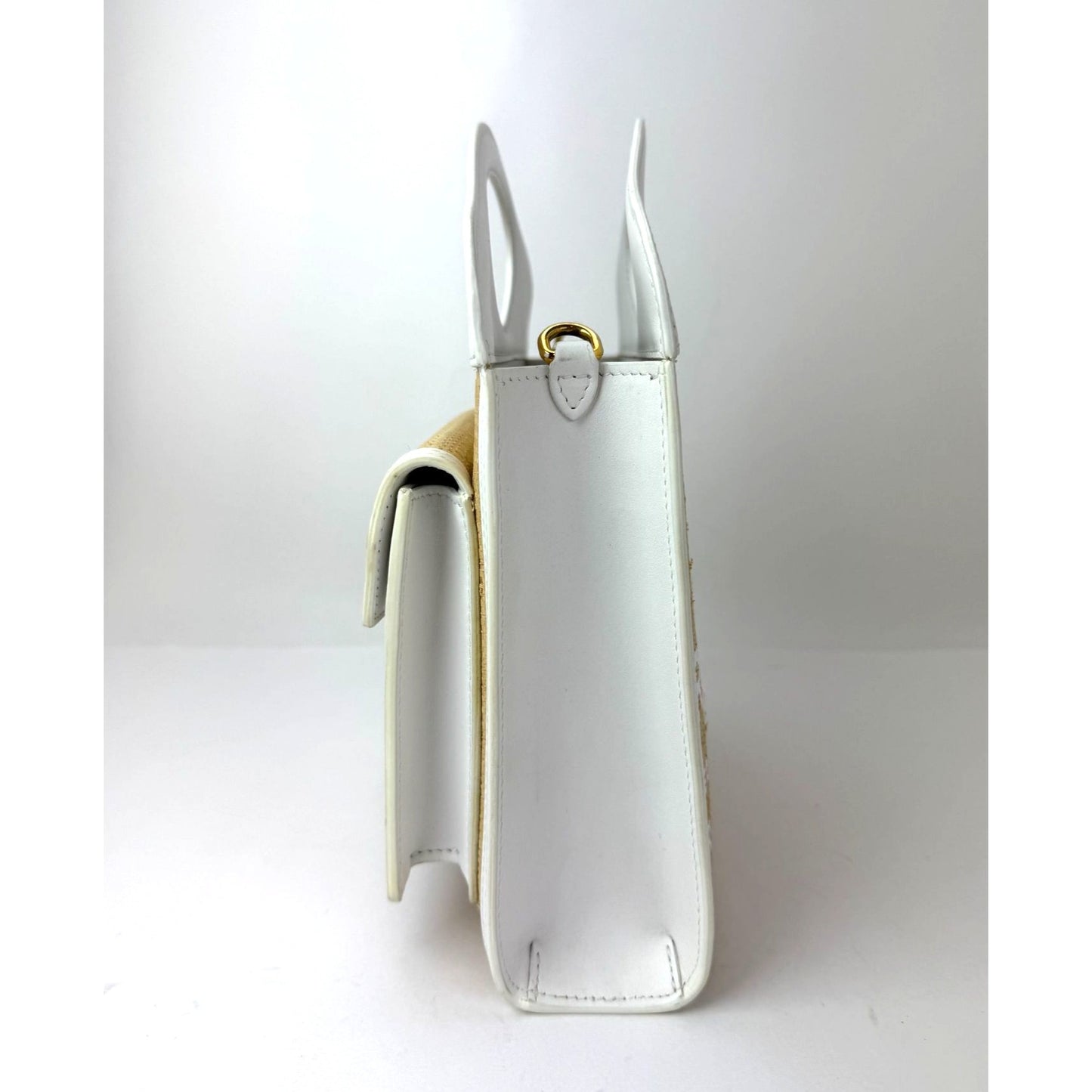 
                  
                    Burberry White Leather & Natural Raffia Mini Pocket Bag
                  
                
