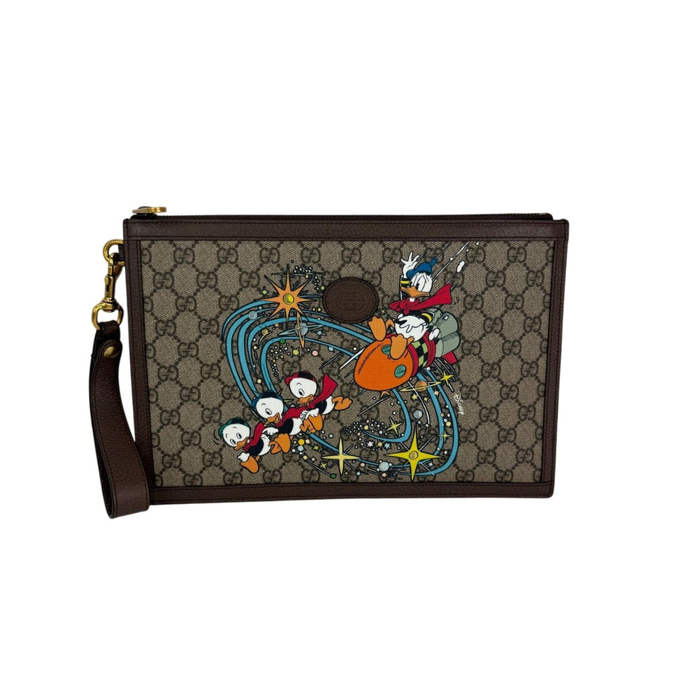 Gucci Disney Donald Duck GG Supreme Zip Beige Clutch Wristlet Bag
