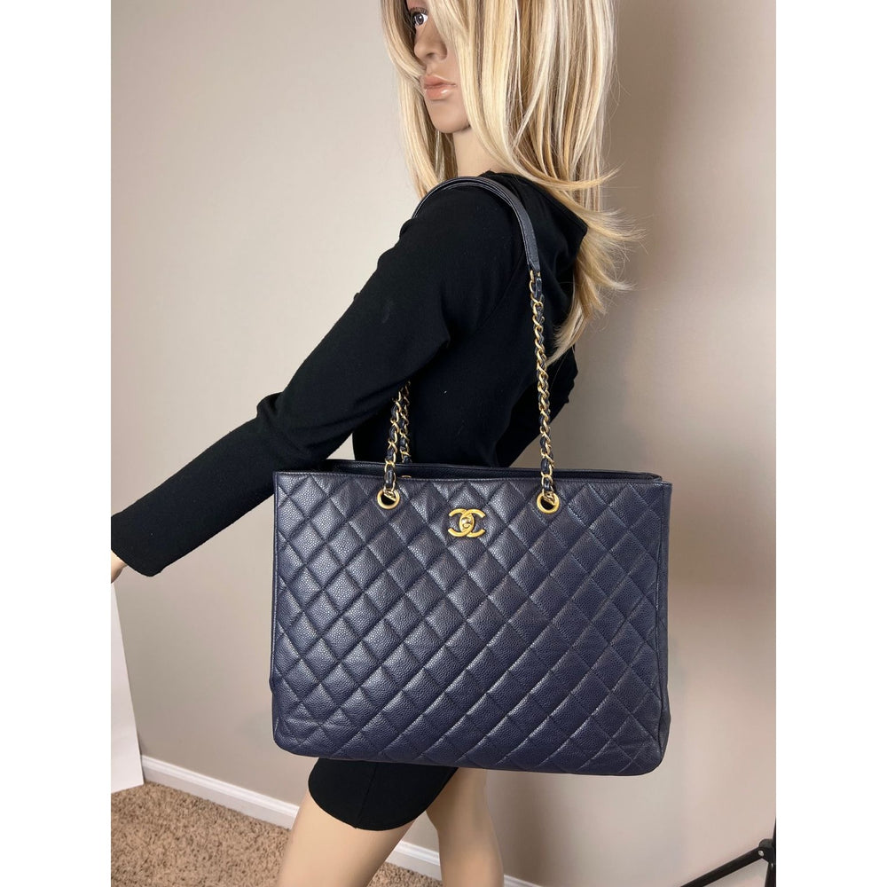 
                  
                    Chanel Caviar Quilted Large Classic Shopping Blue Leather Tote
                  
                