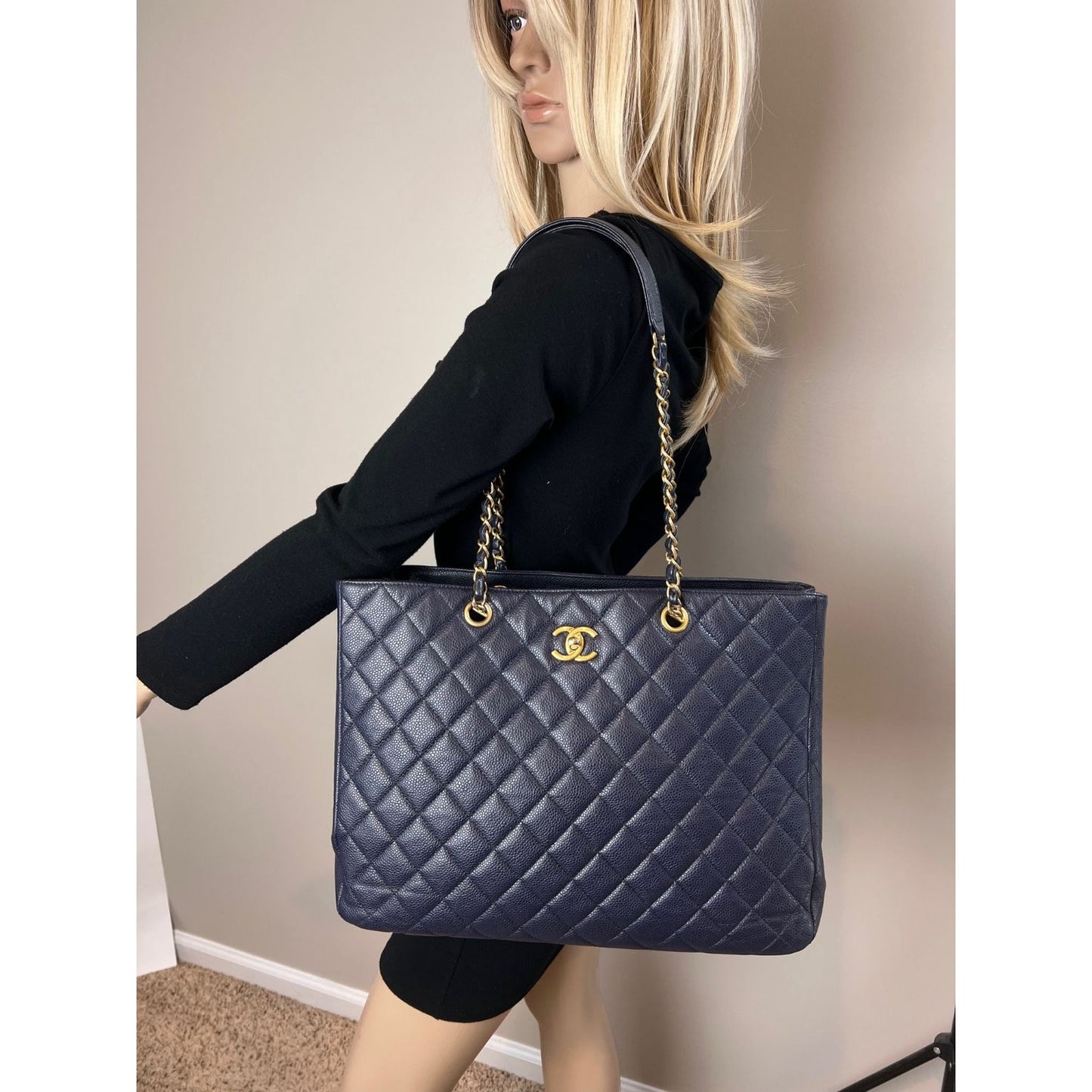 
                  
                    Chanel Caviar Quilted Large Classic Shopping Blue Leather Tote
                  
                