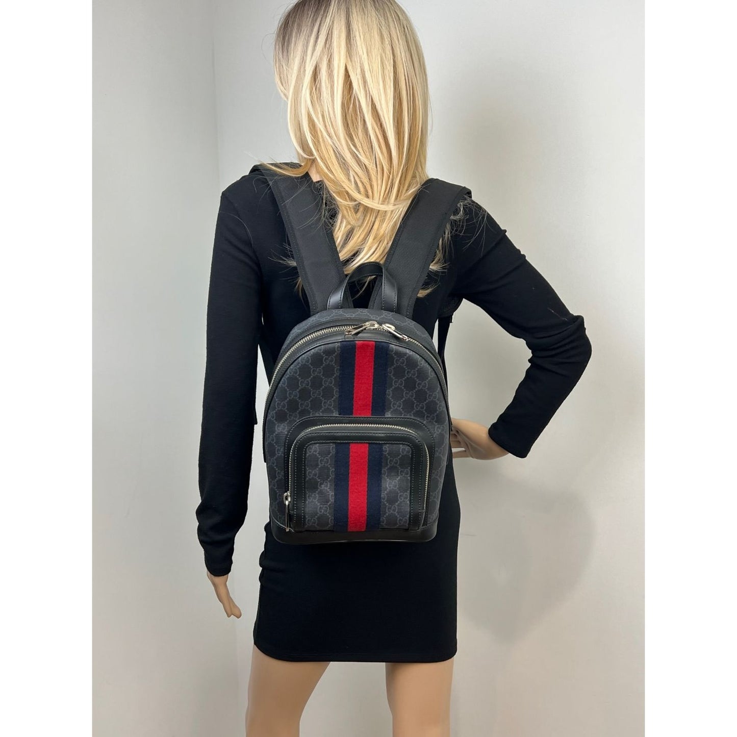 Gucci GG Supreme Monogram Web Small Backpack in Black