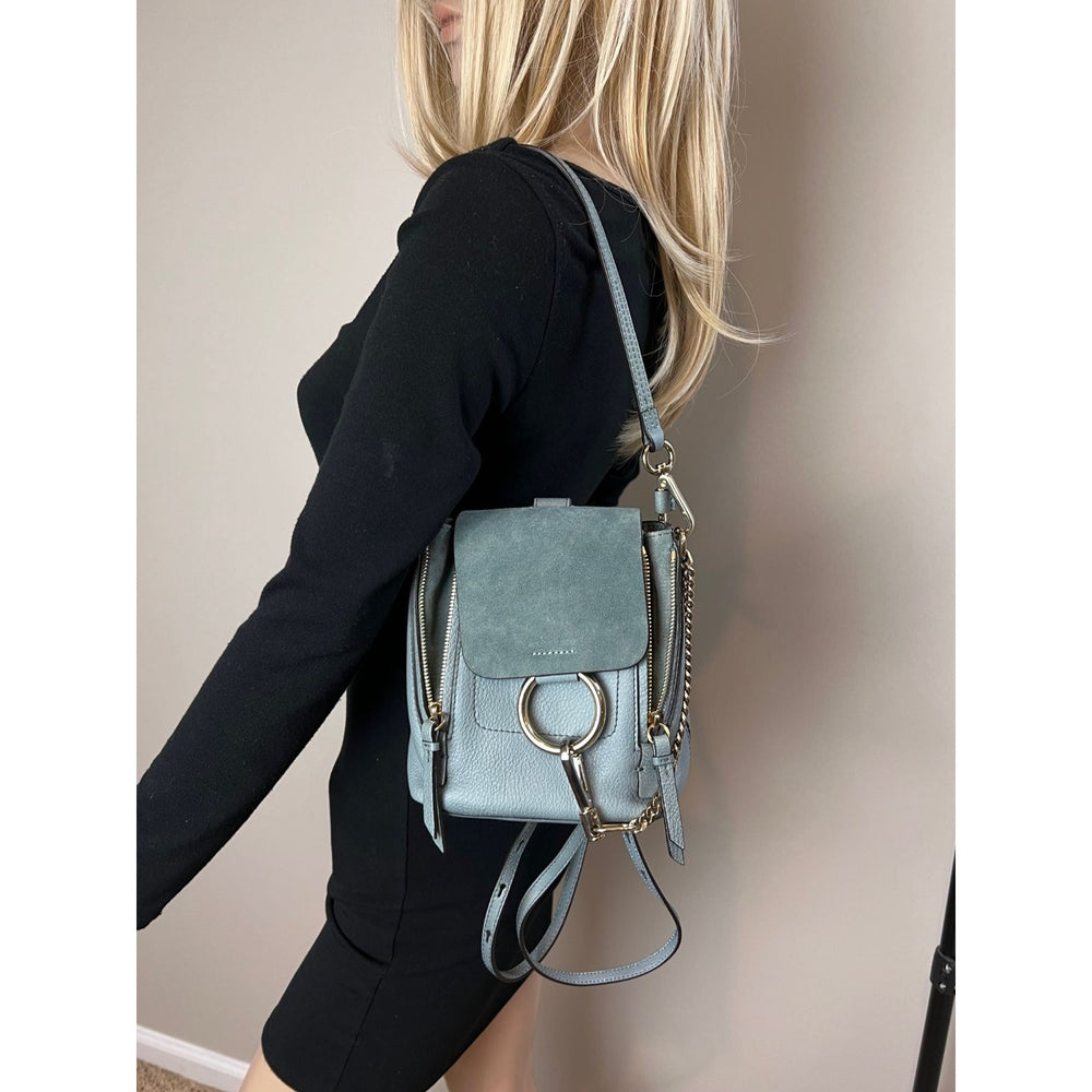 Chloe Faye Mini Leather/Suede Backpack, Blue, Women's