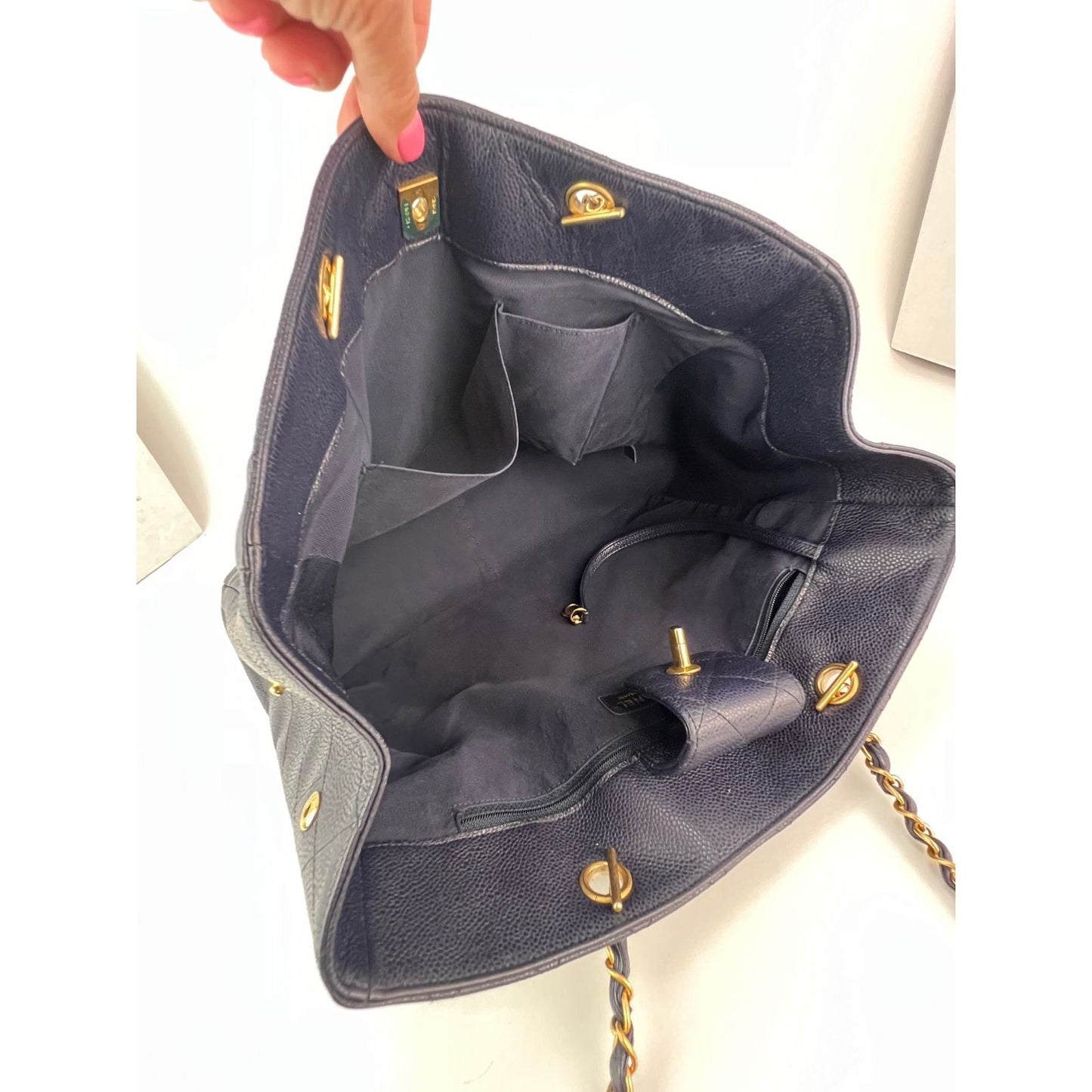 
                  
                    Chanel Caviar Quilted Large Classic Shopping Blue Leather Tote
                  
                