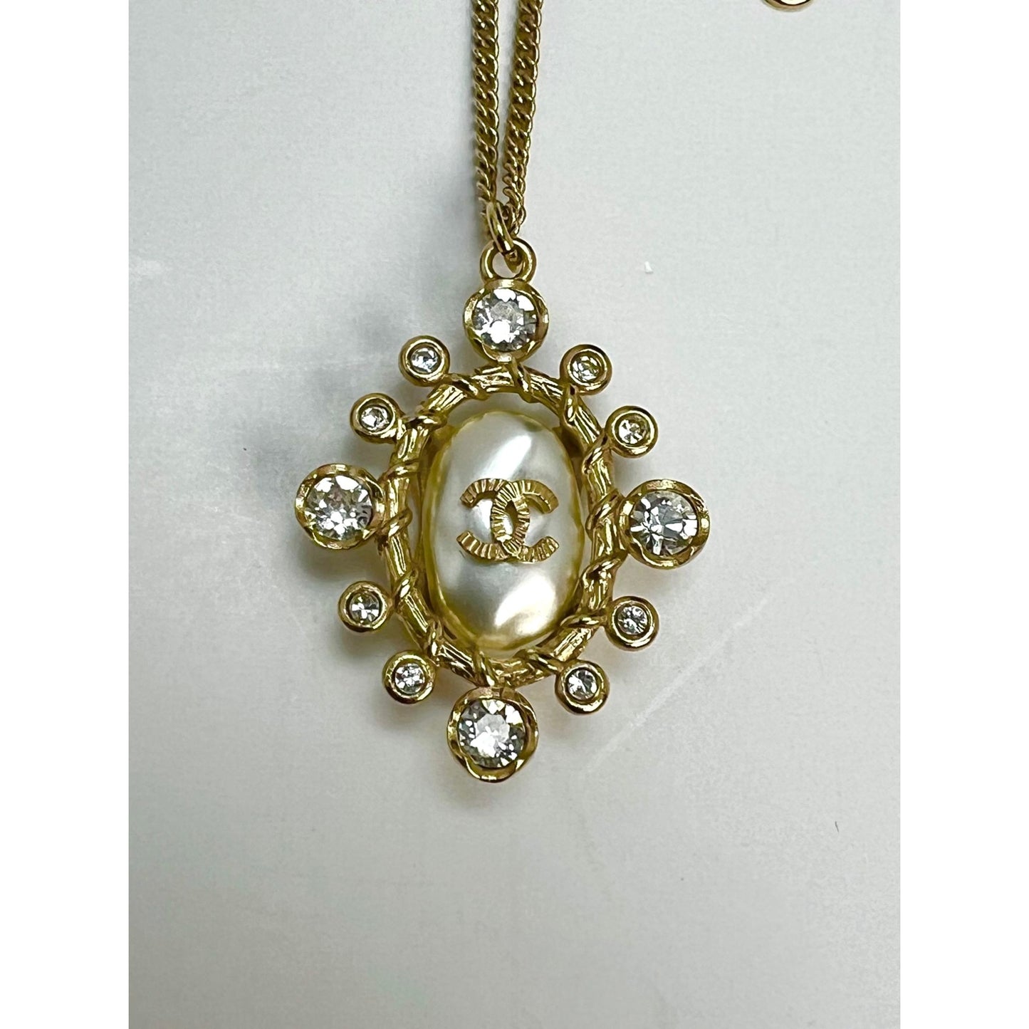 Chanel Crystal CC Necklace Gold Pearly Fashion Jewelry
