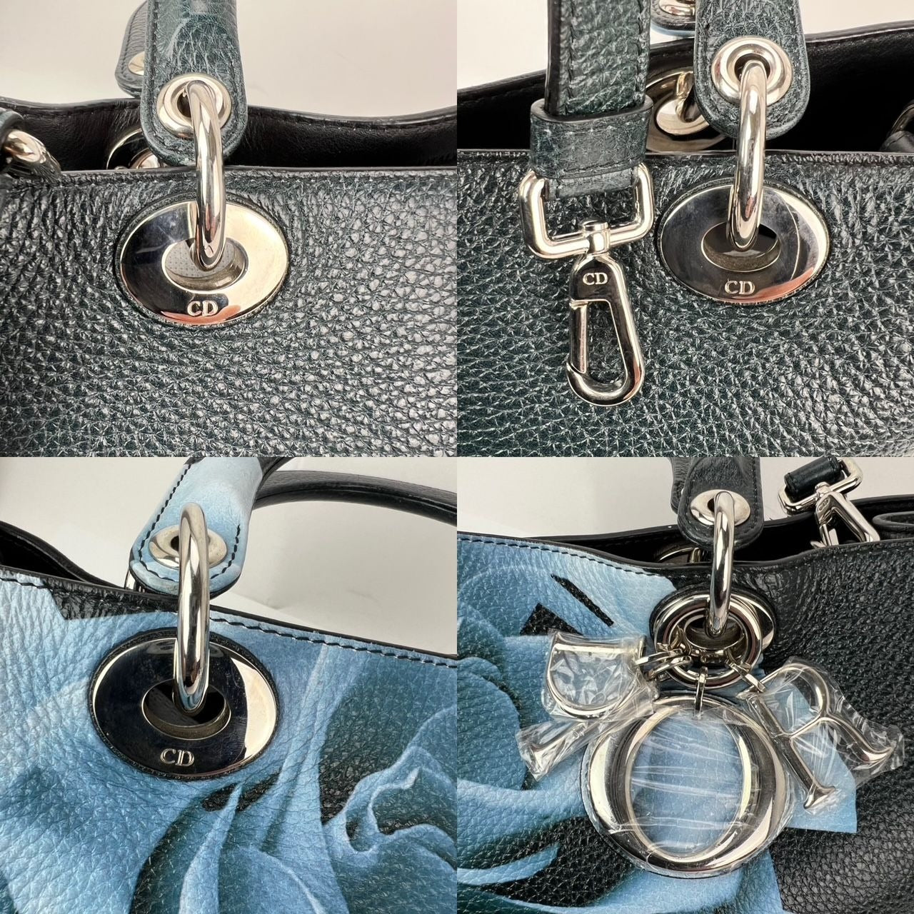 
                  
                    Christian Dior Dark Green Leather Lady Dior Bag With Floral Print Tote Bag
                  
                