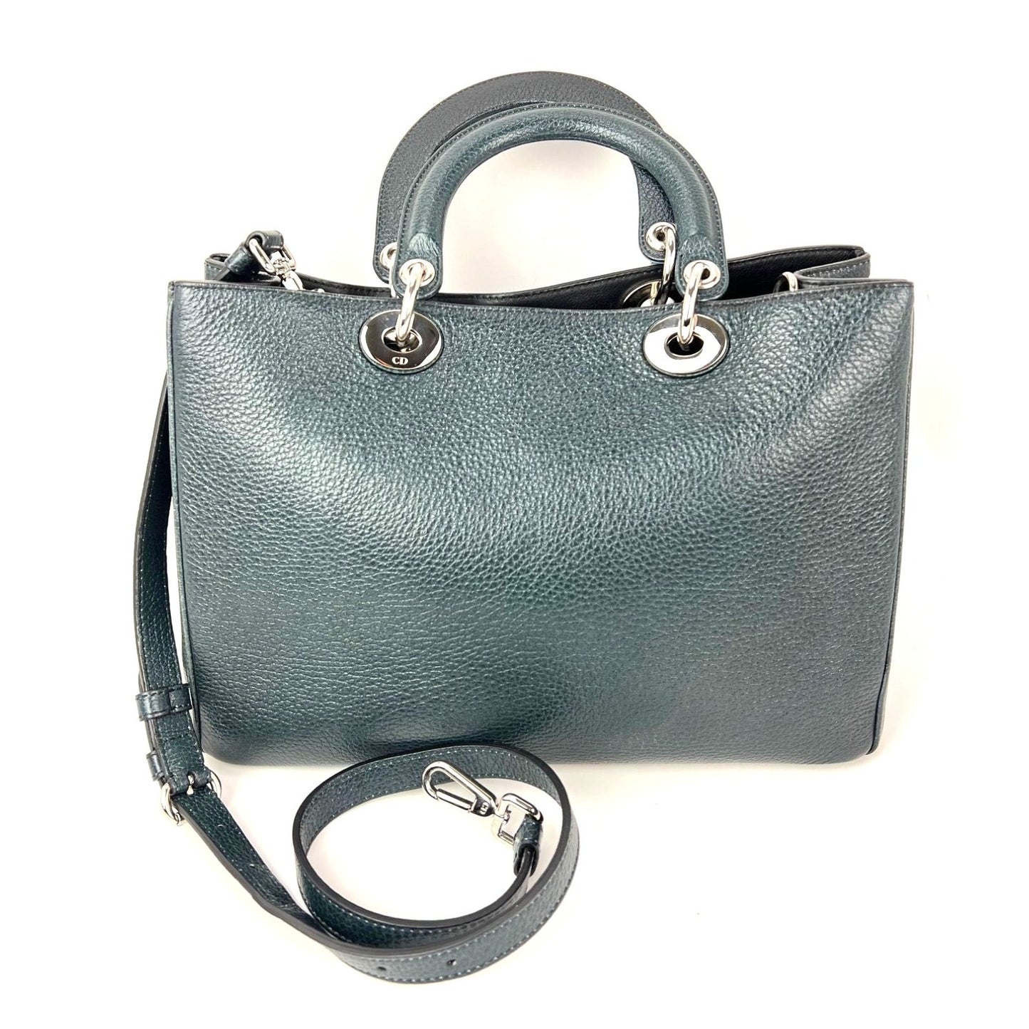 
                  
                    Christian Dior Dark Green Leather Lady Dior Bag With Floral Print Tote Bag
                  
                