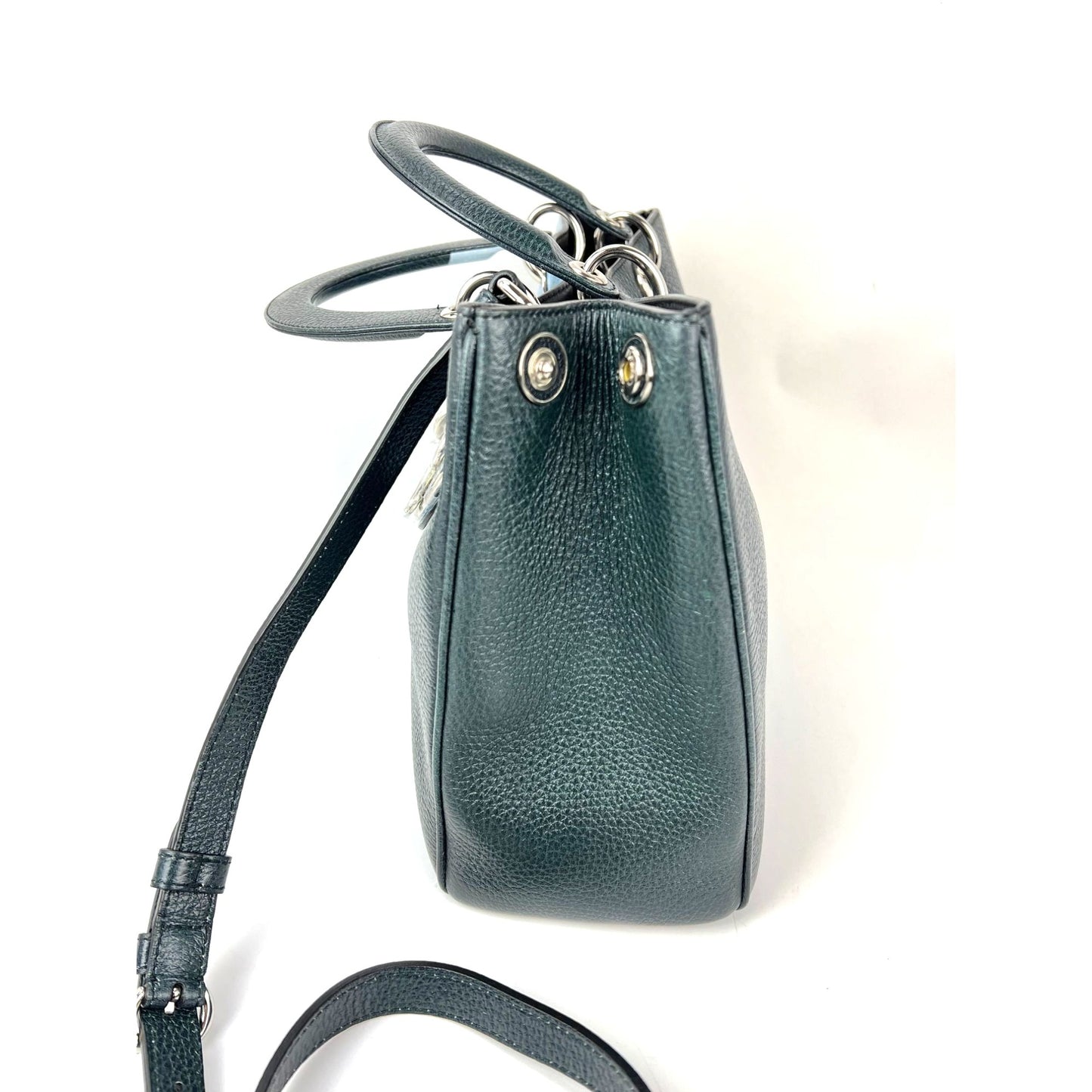 
                  
                    Christian Dior Dark Green Leather Lady Dior Bag With Floral Print Tote Bag
                  
                