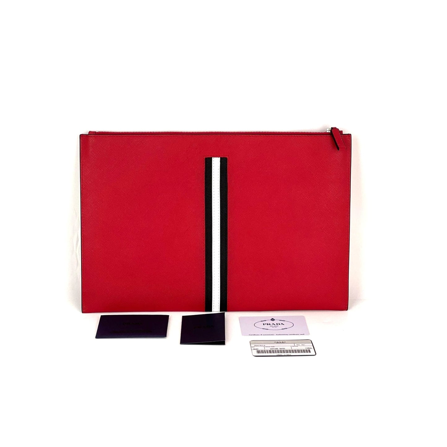 
                  
                    Prada Red Saffiano Travel Leather Clutch Document Holder
                  
                