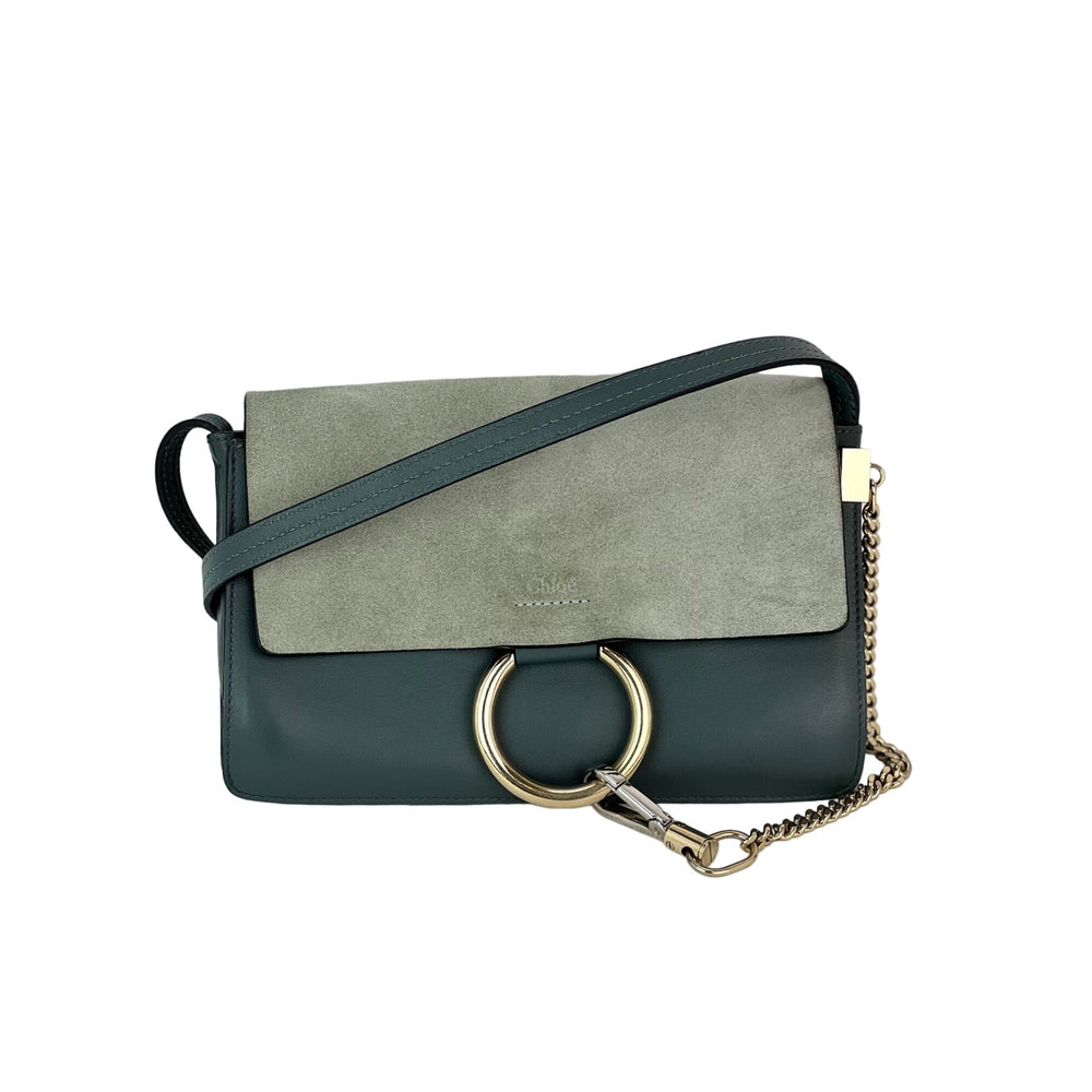 Chloe Faye Chain Suede Leather Gray Blue Crossbody Bag