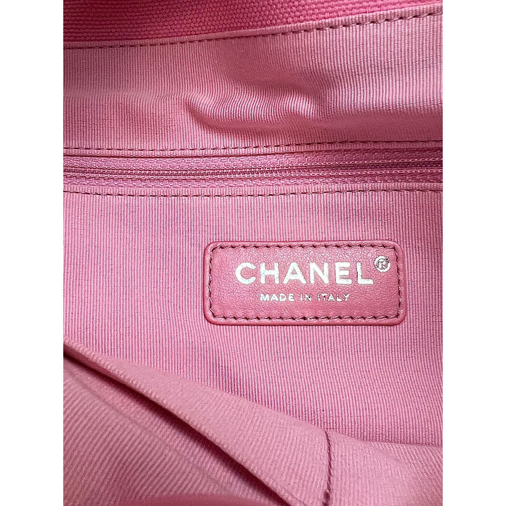 Chanel Canvas Calfskin Striped Medium Deauville Pink Tote