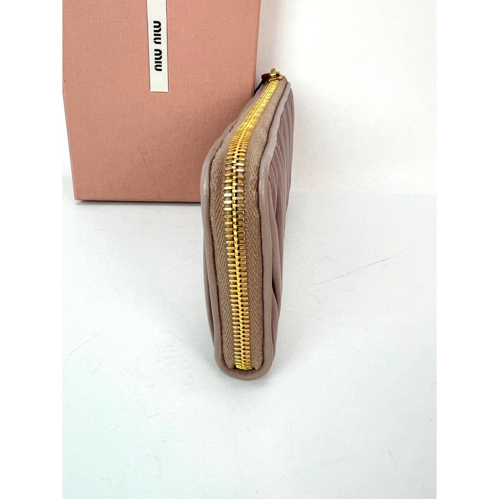 Miu Miu Long Beige Zip Around Leather Wallet