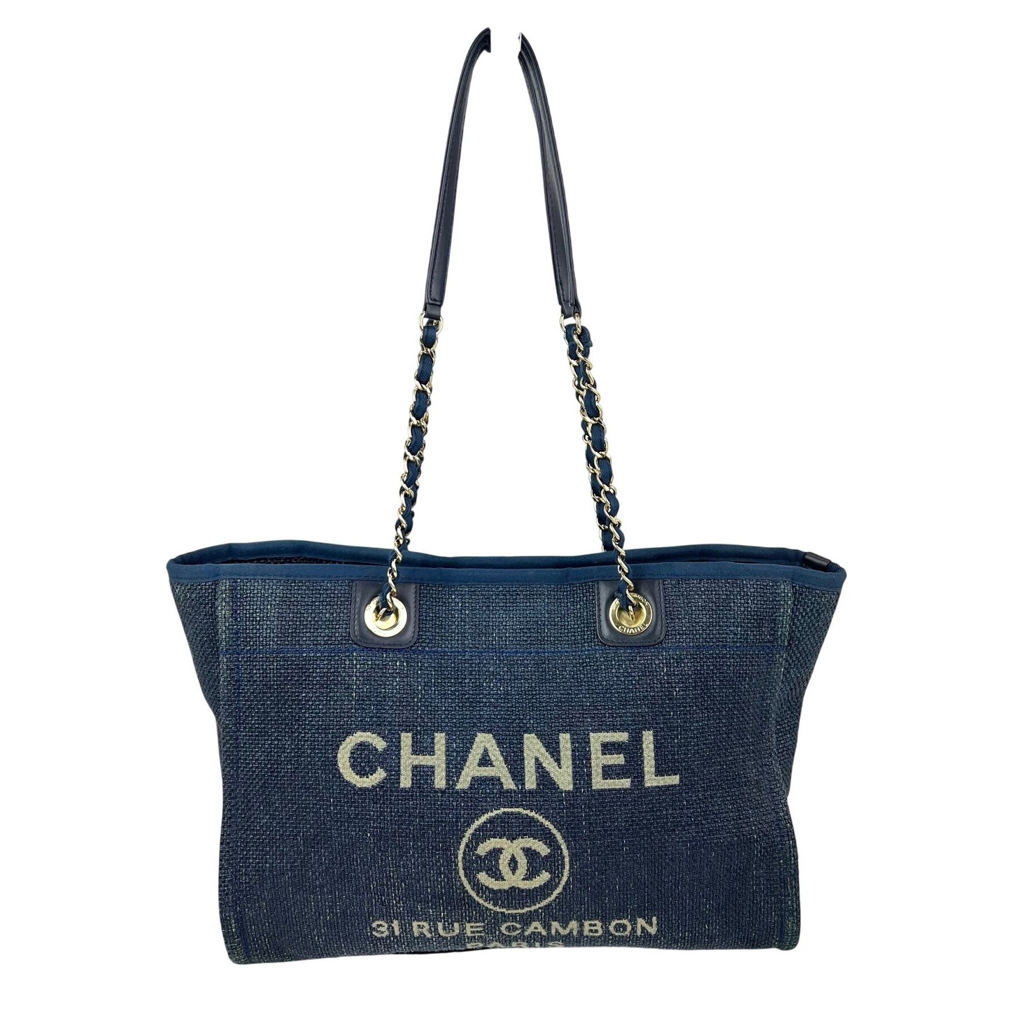 
                  
                    Chanel Woven Blue Small Deauville Straw Raffia Tote Bag
                  
                