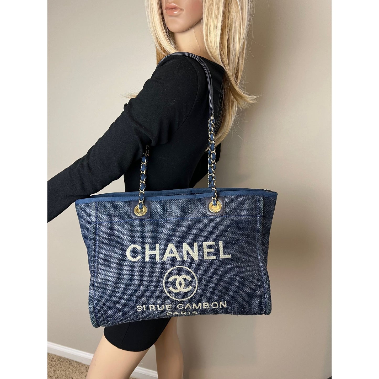 
                  
                    Chanel Woven Blue Small Deauville Straw Raffia Tote Bag
                  
                