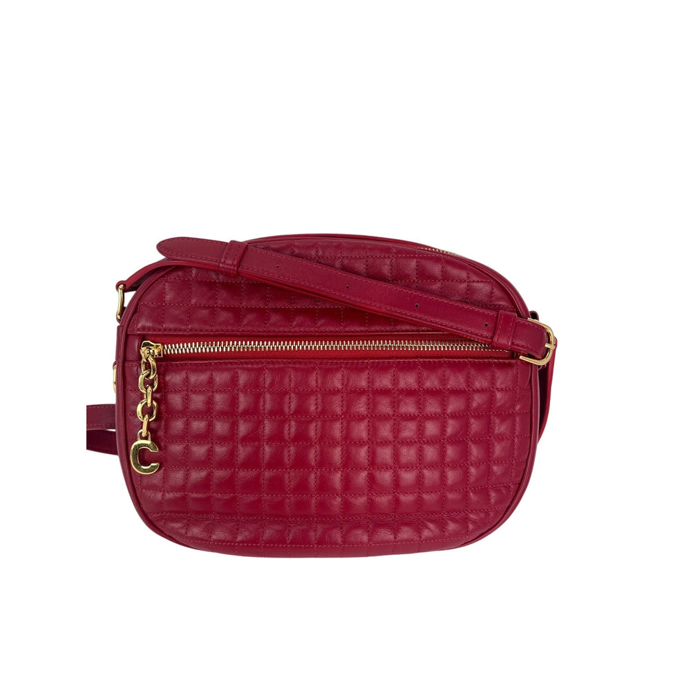 Celine Quilted Calfskin Medium C Charm Red Crossbody Bag