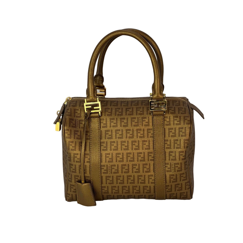 Fendi Boston Gold Coated Canvas Hand Bag