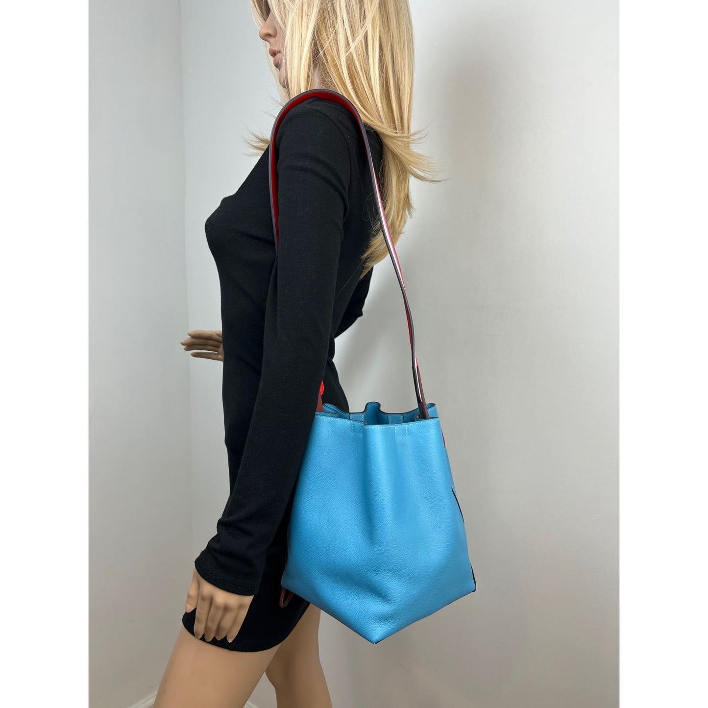 Hermes PHW Oxer Shoulder Bag Handbag Evercolor Leather Blue Colvert Blue