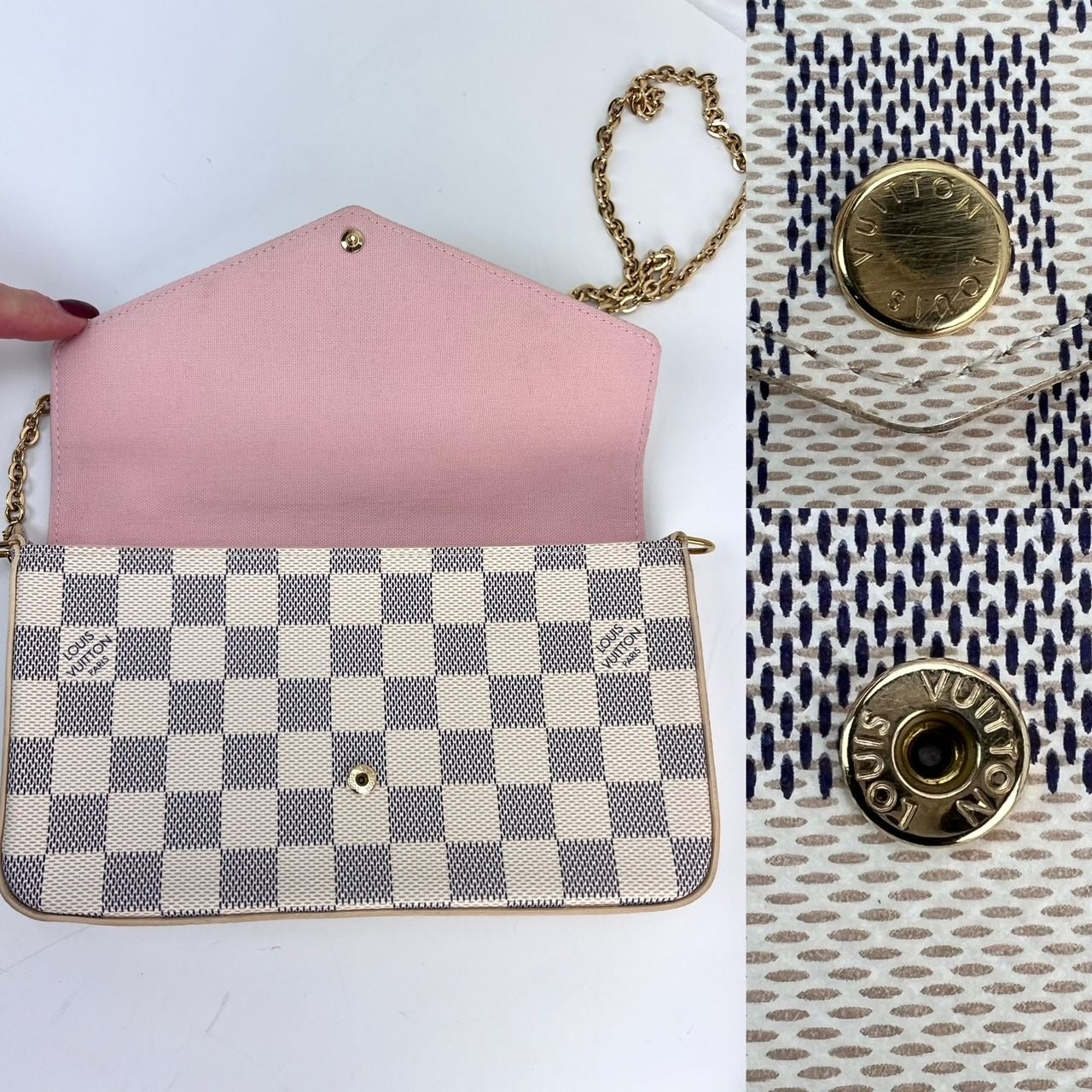 
                  
                    LOUIS VUITTON Felicie Pochette Damier Azur Canvas Crossbody Clutch
                  
                