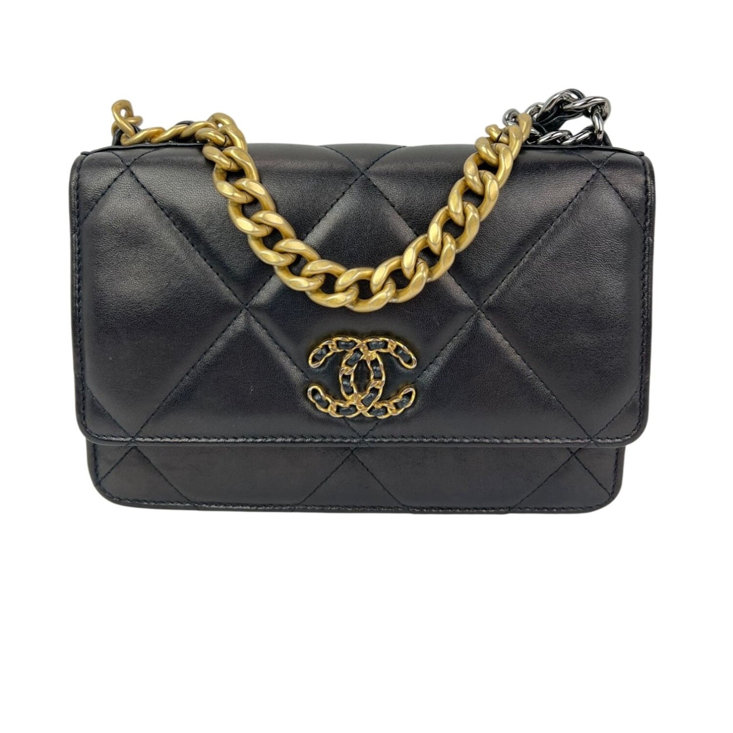 
                  
                    Chanel Lambskin Quilted Chanel 19 Wallet on a Chain Black Bag
                  
                