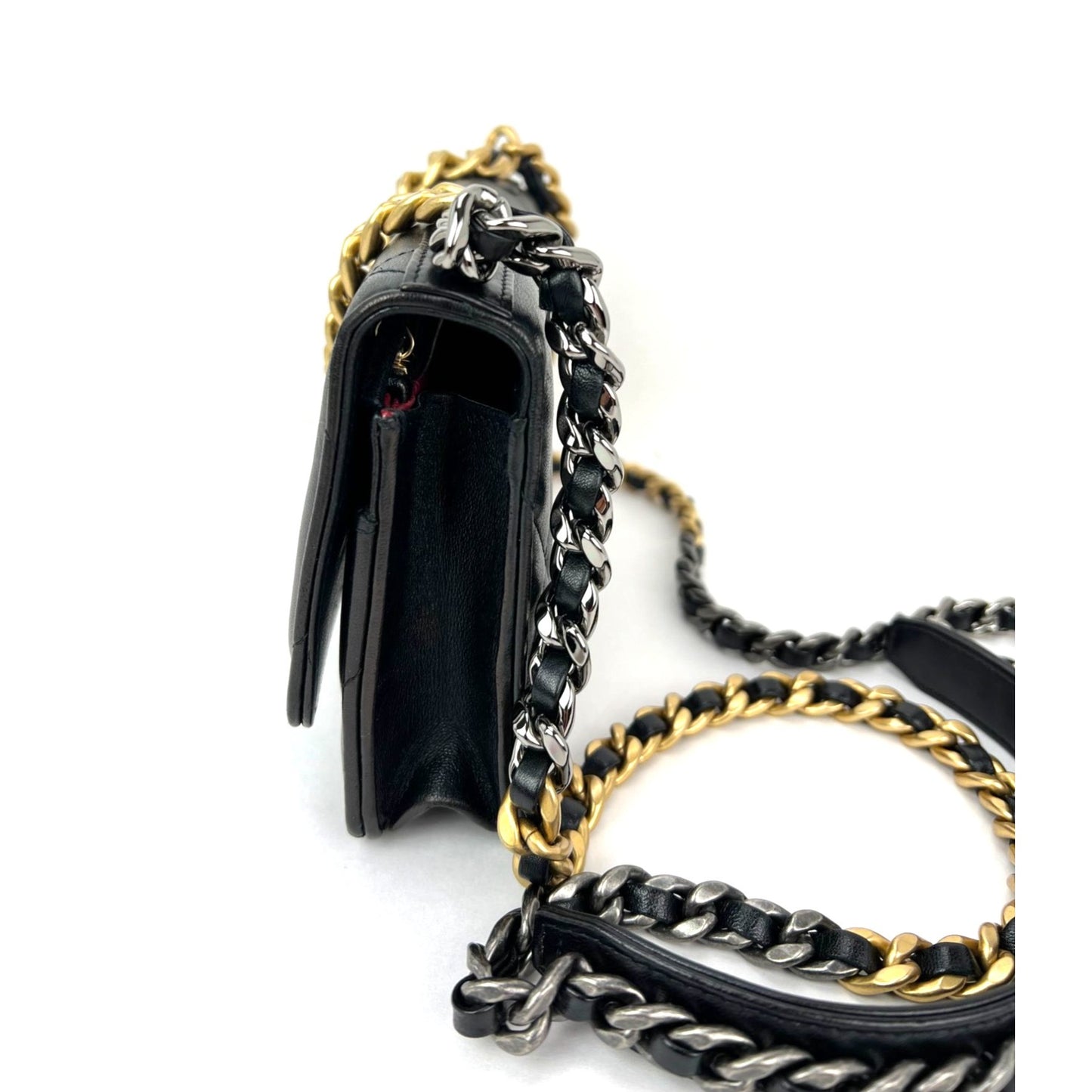 
                  
                    Chanel Lambskin Quilted Chanel 19 Wallet on a Chain Black Bag
                  
                