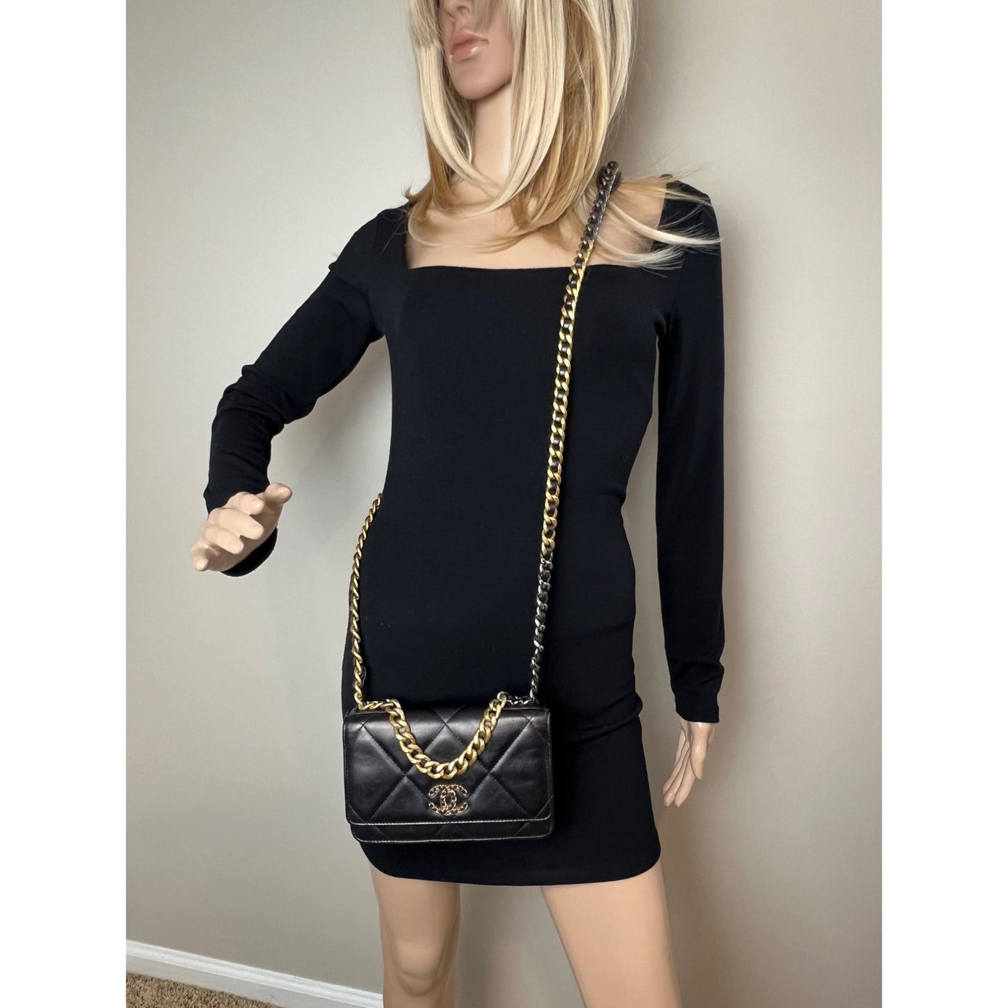 
                  
                    Chanel Lambskin Quilted Chanel 19 Wallet on a Chain Black Bag
                  
                