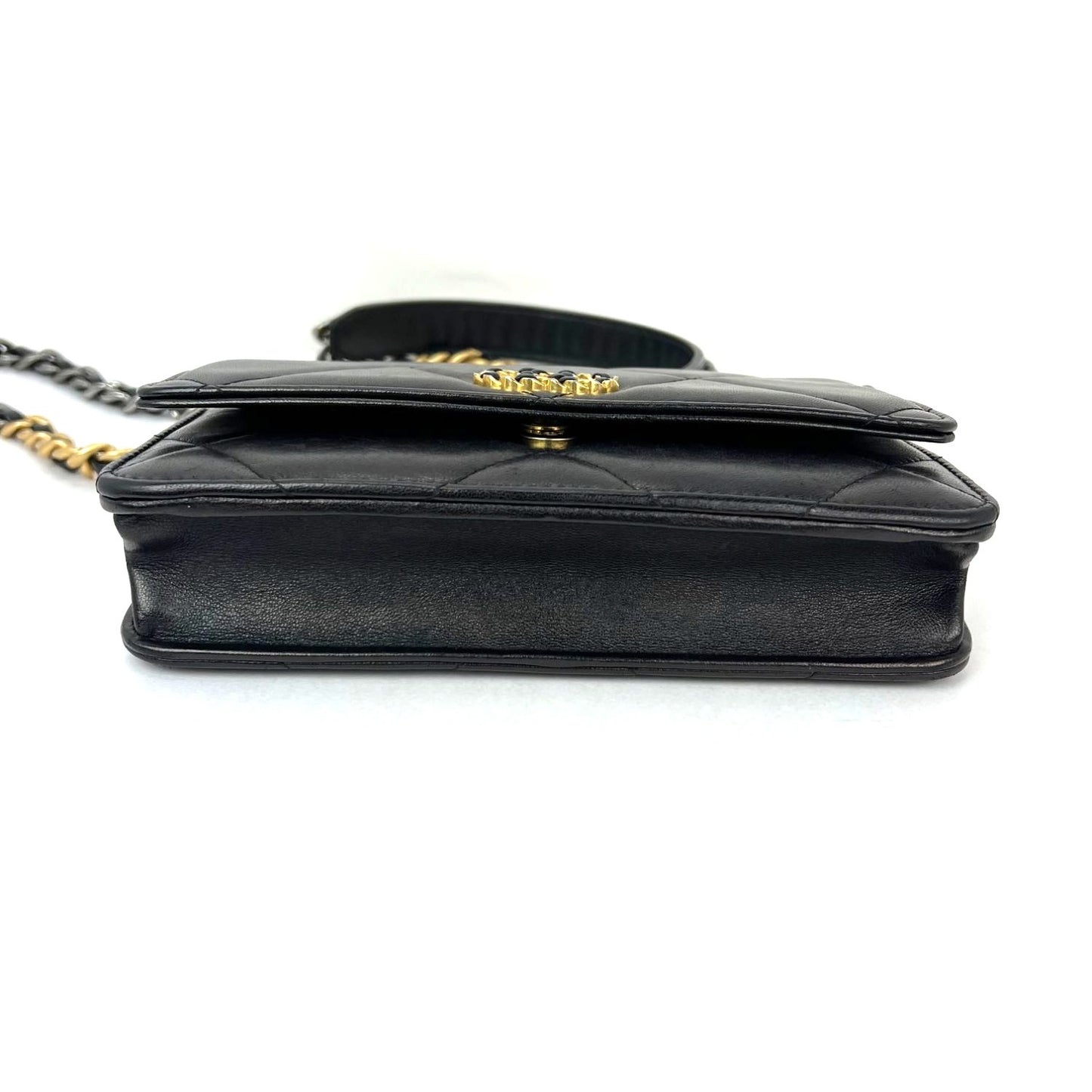 
                  
                    Chanel Lambskin Quilted Chanel 19 Wallet on a Chain Black Bag
                  
                