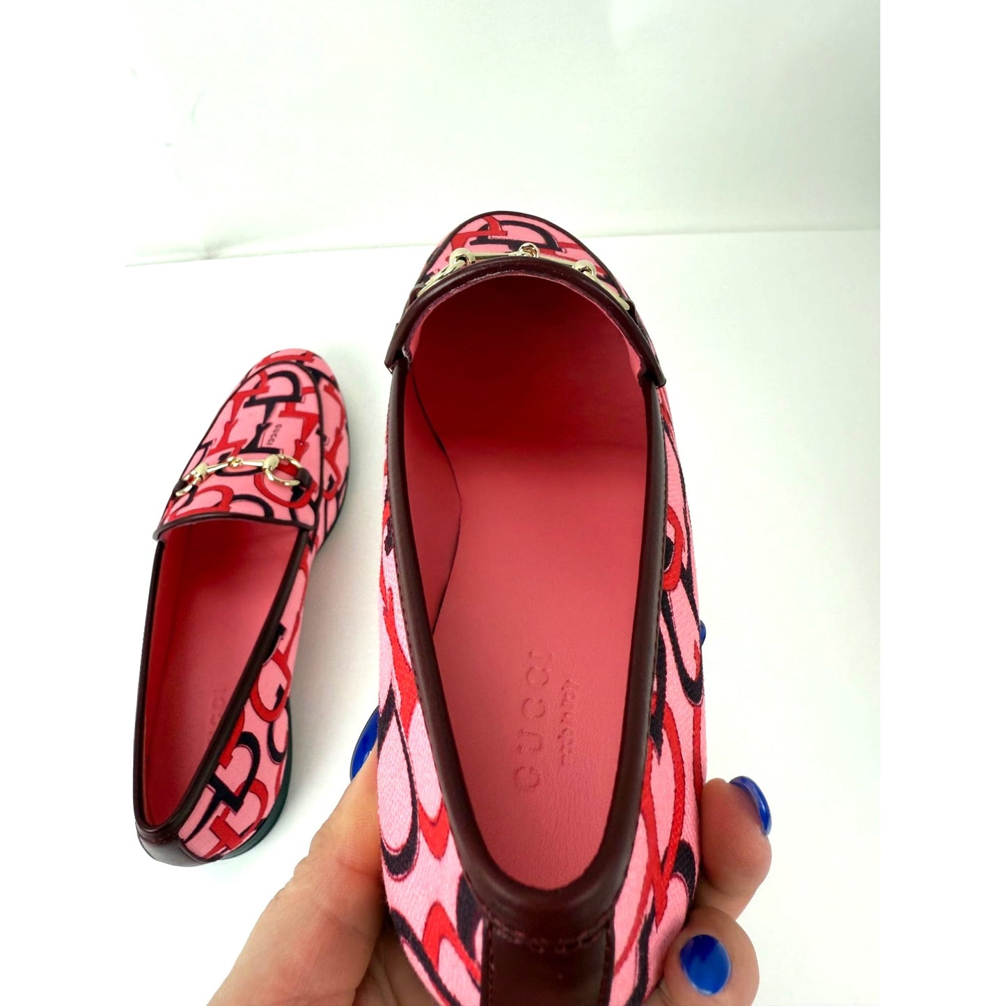 
                  
                    Gucci Jordaan Horsebit Pink Loafers Shoes Size 7.5
                  
                