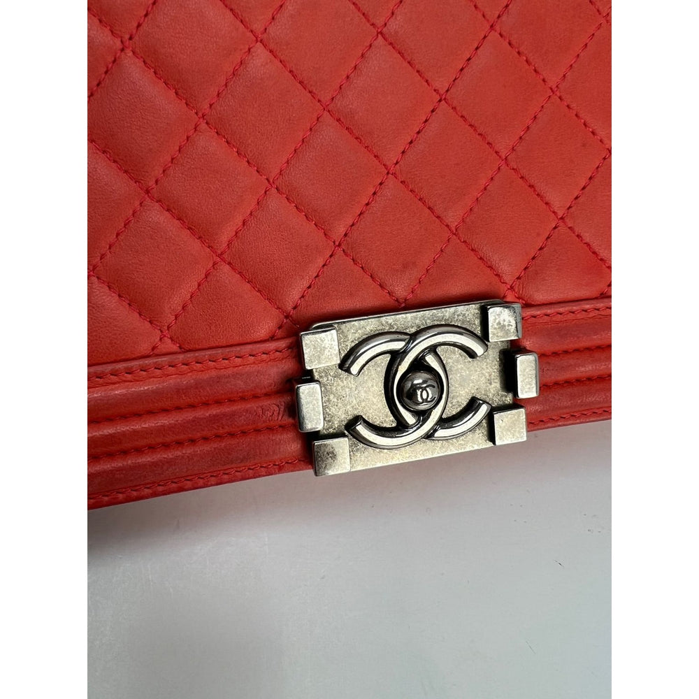 CHANEL Boy Flap Bag Red Cube Embossed Lambskin Leather Medium 2014