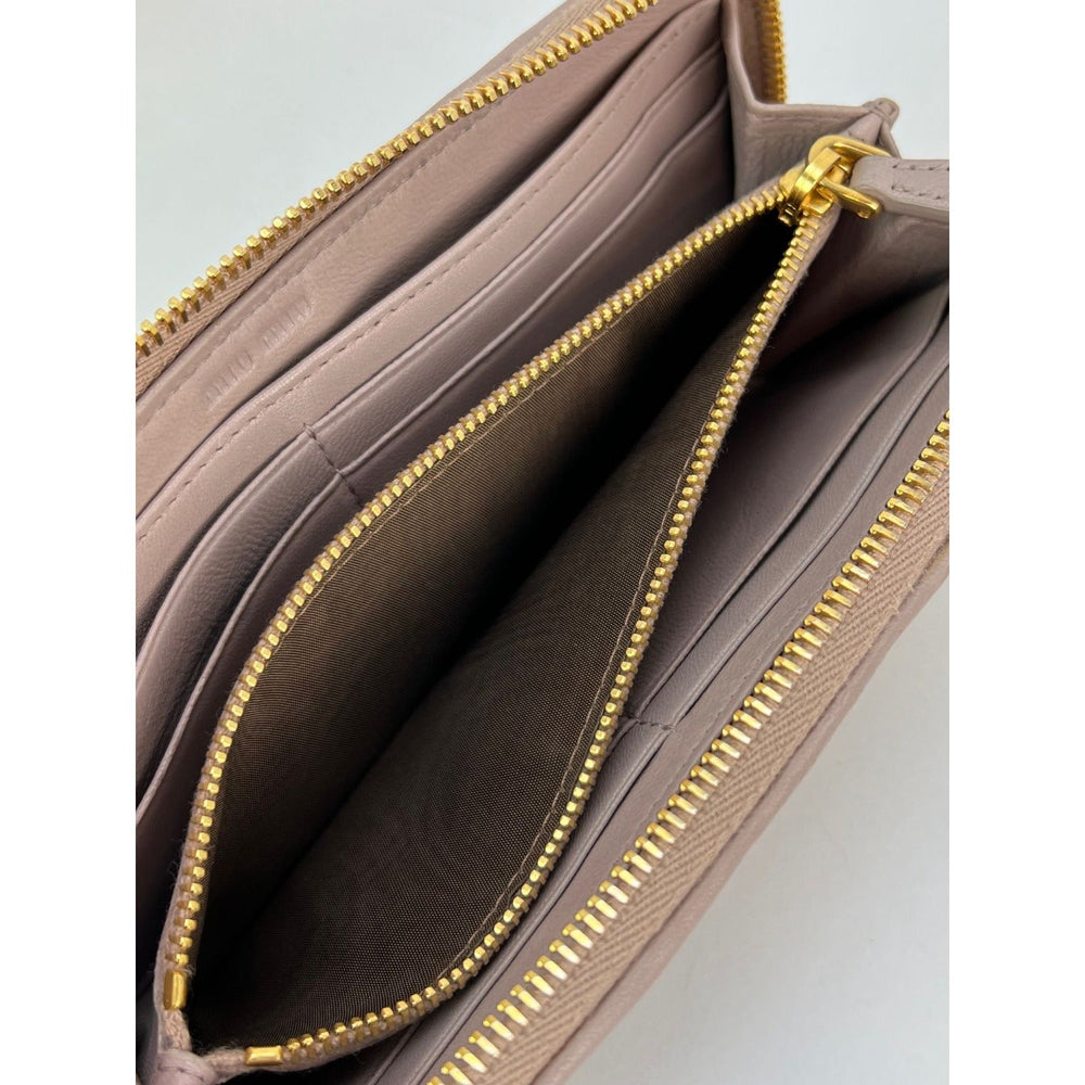 Miu Miu Long Beige Zip Around Leather Wallet
