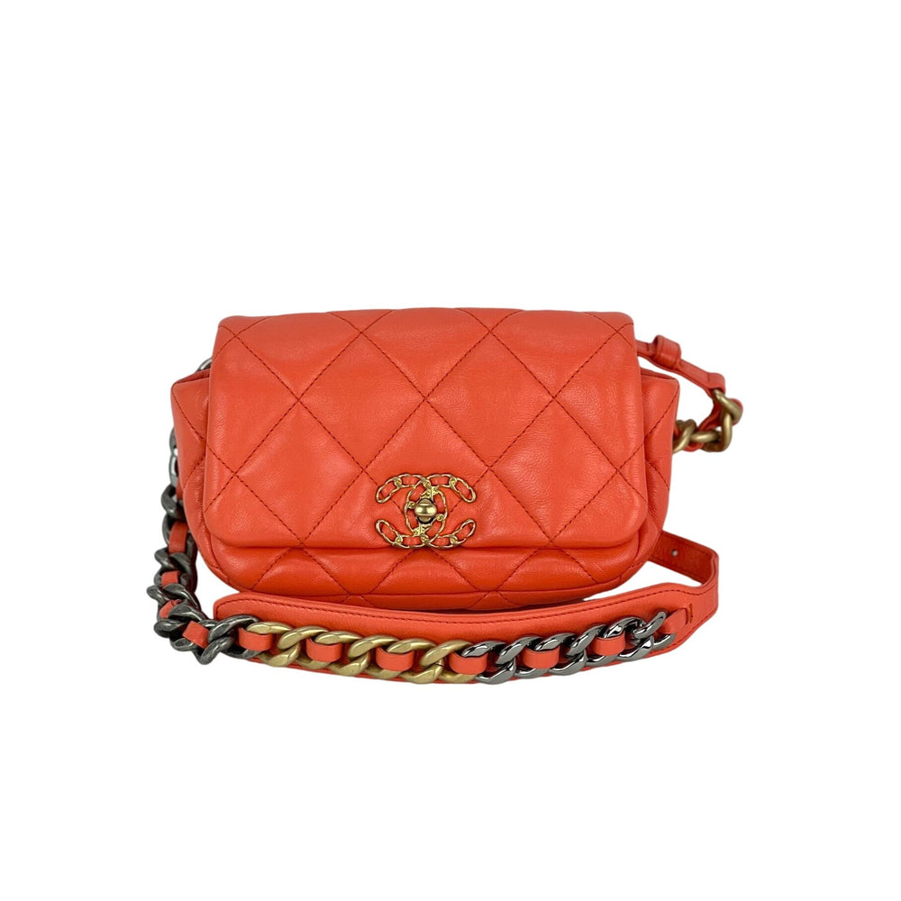 Chanel Goatskin Quilted Chanel 19 Waist Belt Bag Orange