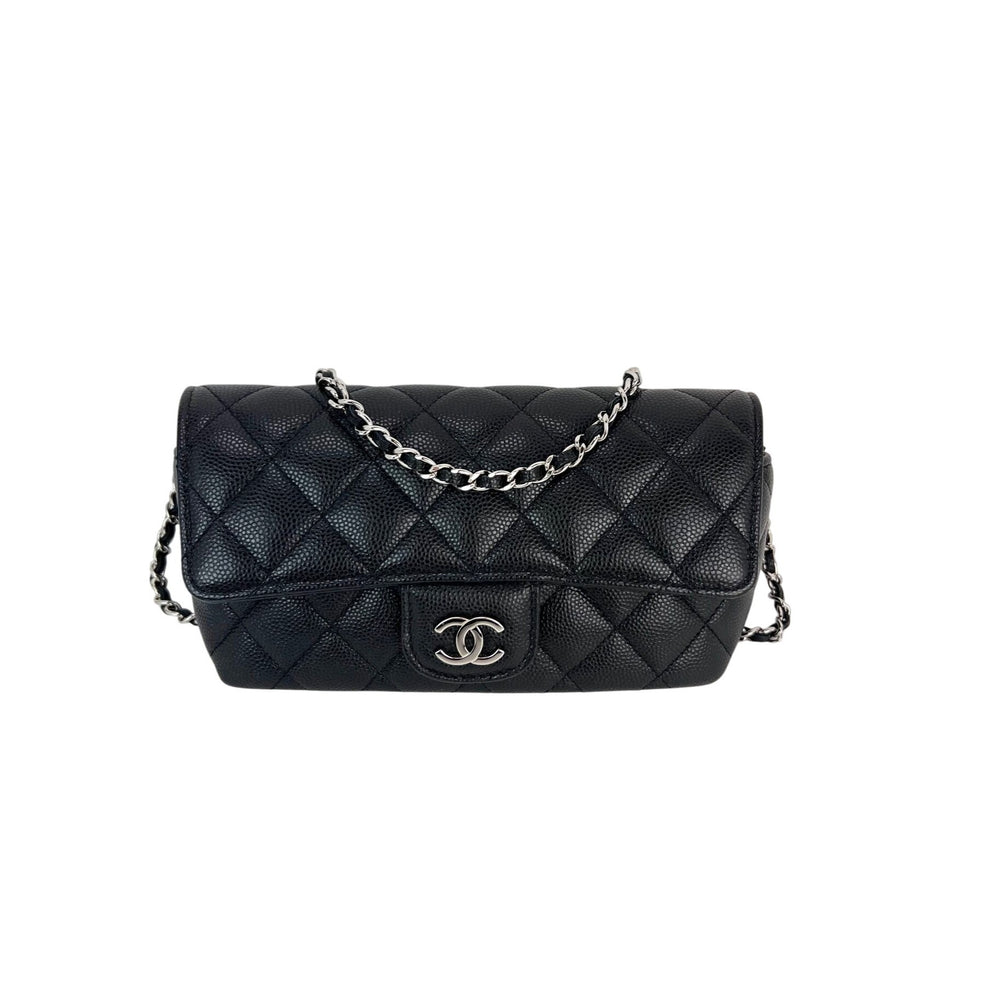 Chanel Caviar Quilted Black Leather Glasses Case with Chain Crossbody Bag